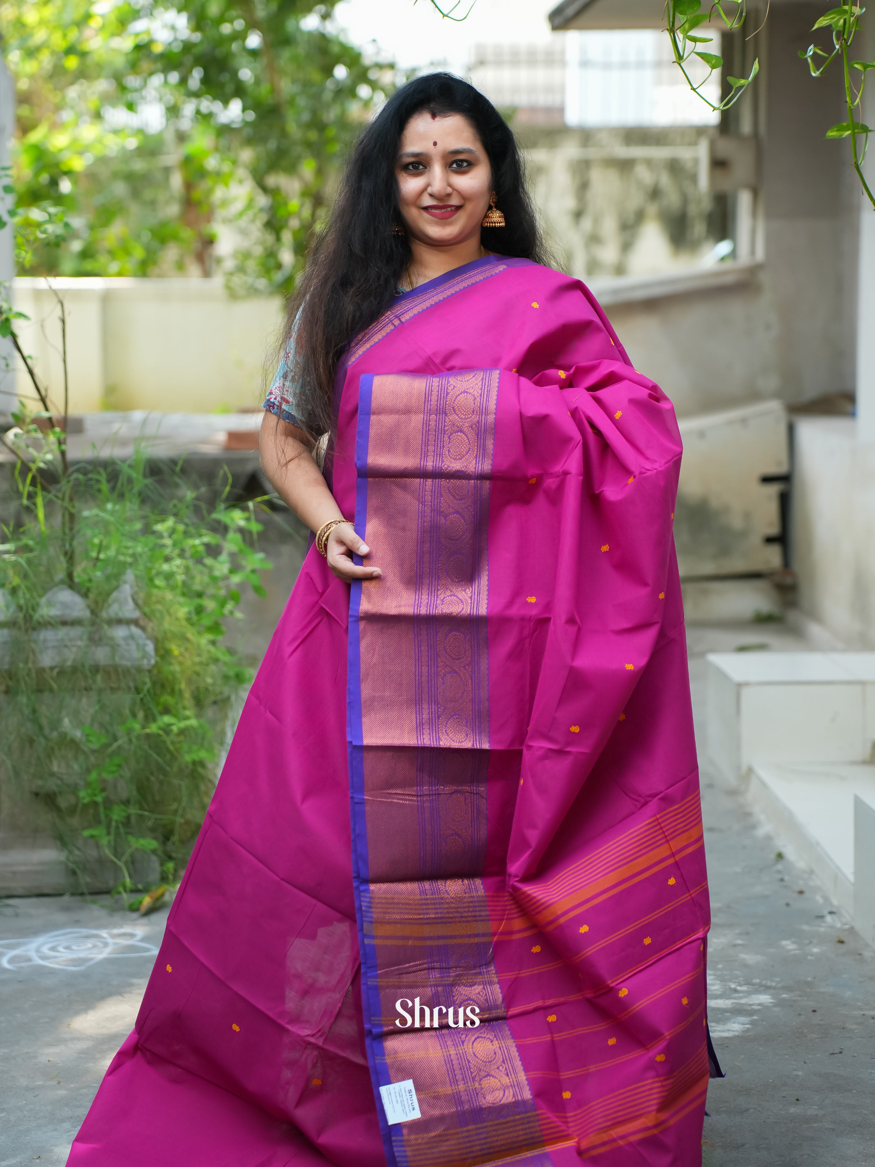 Majenta Pink & Blue - Chettinad Cotton Saree - Shop on ShrusEternity.com