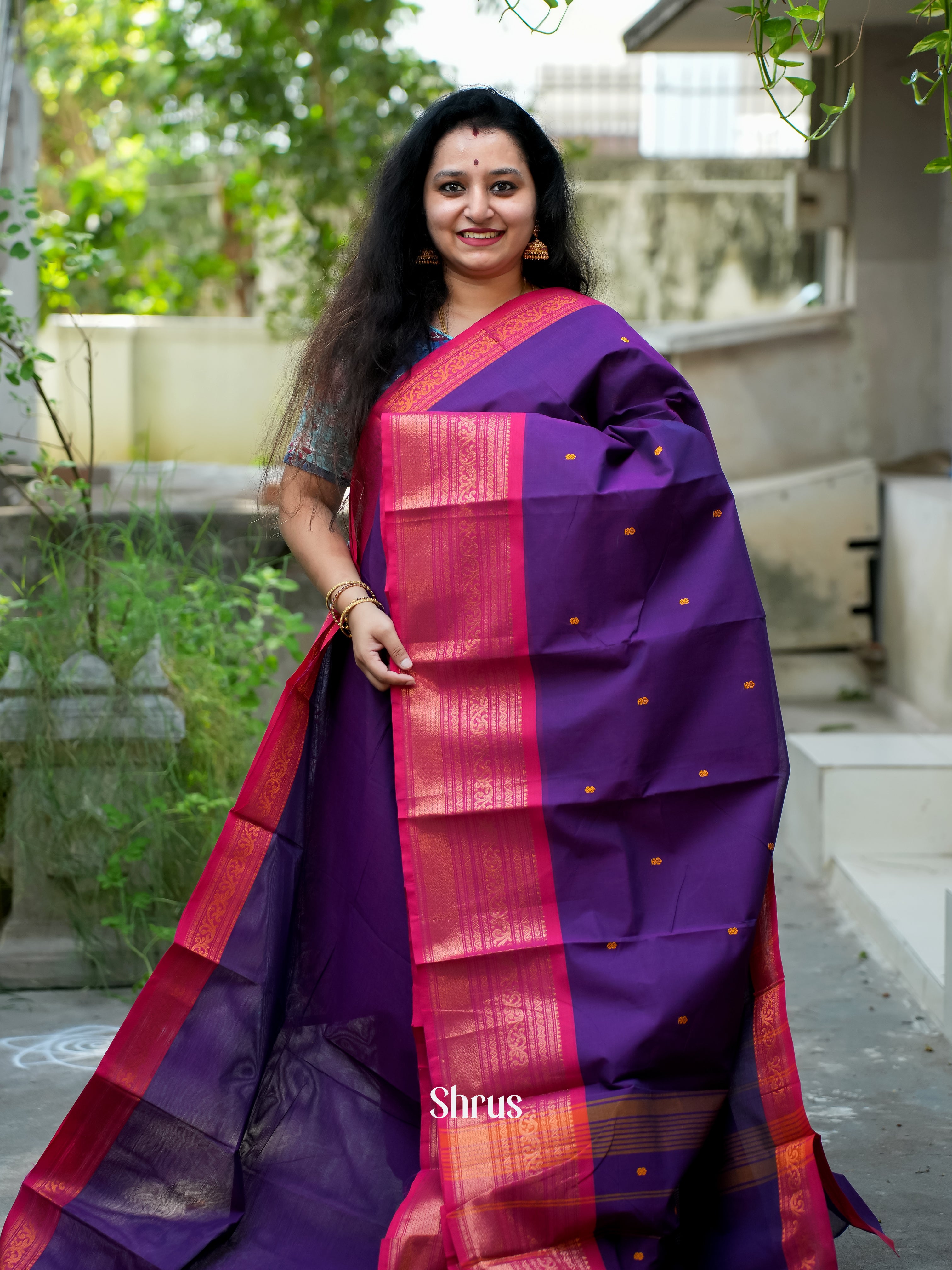 Violet & Majenta - Chettinad Cotton Saree - Shop on ShrusEternity.com