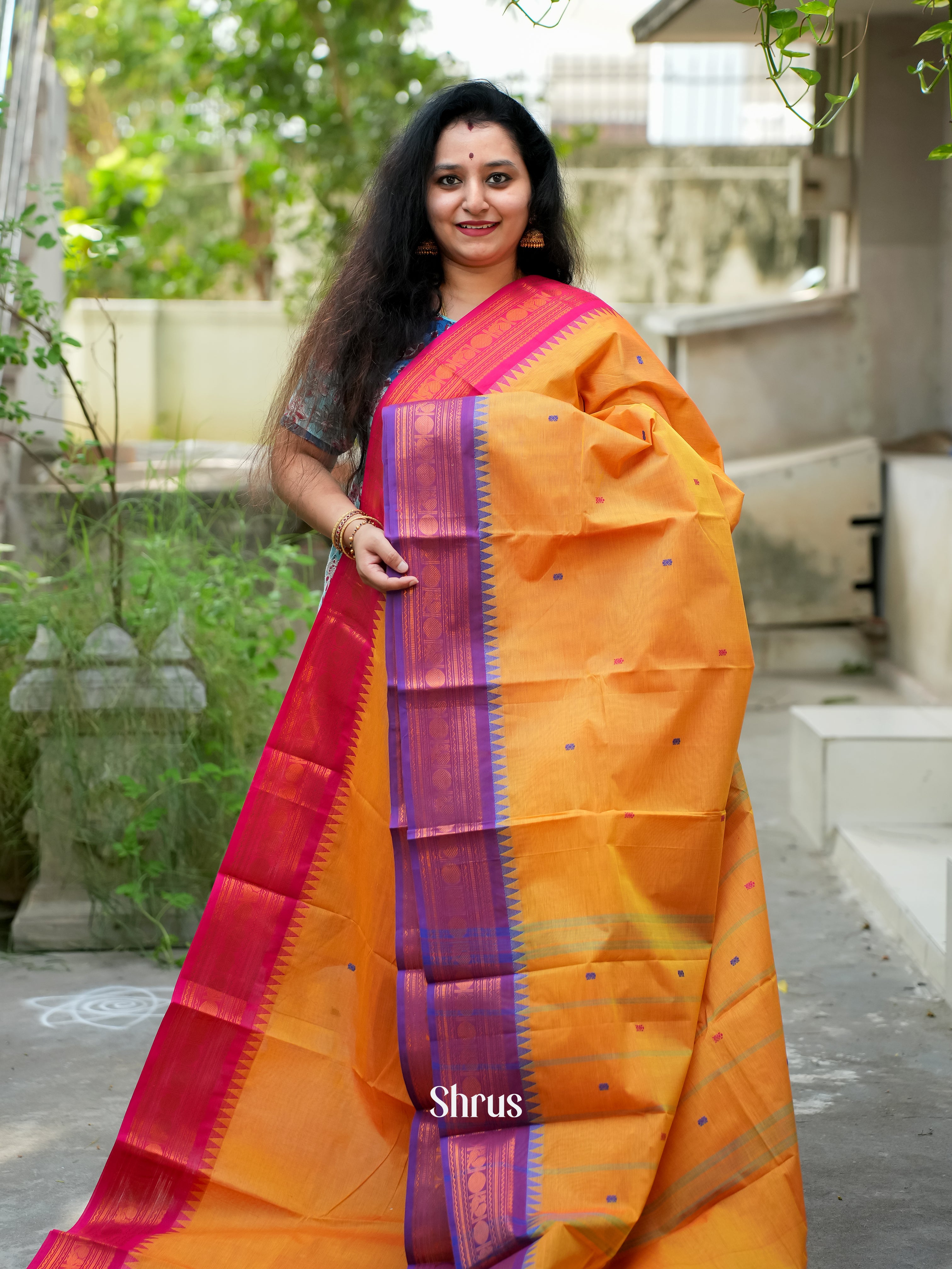Orange & Purple - Chettinad Cotton Saree - Shop on ShrusEternity.com