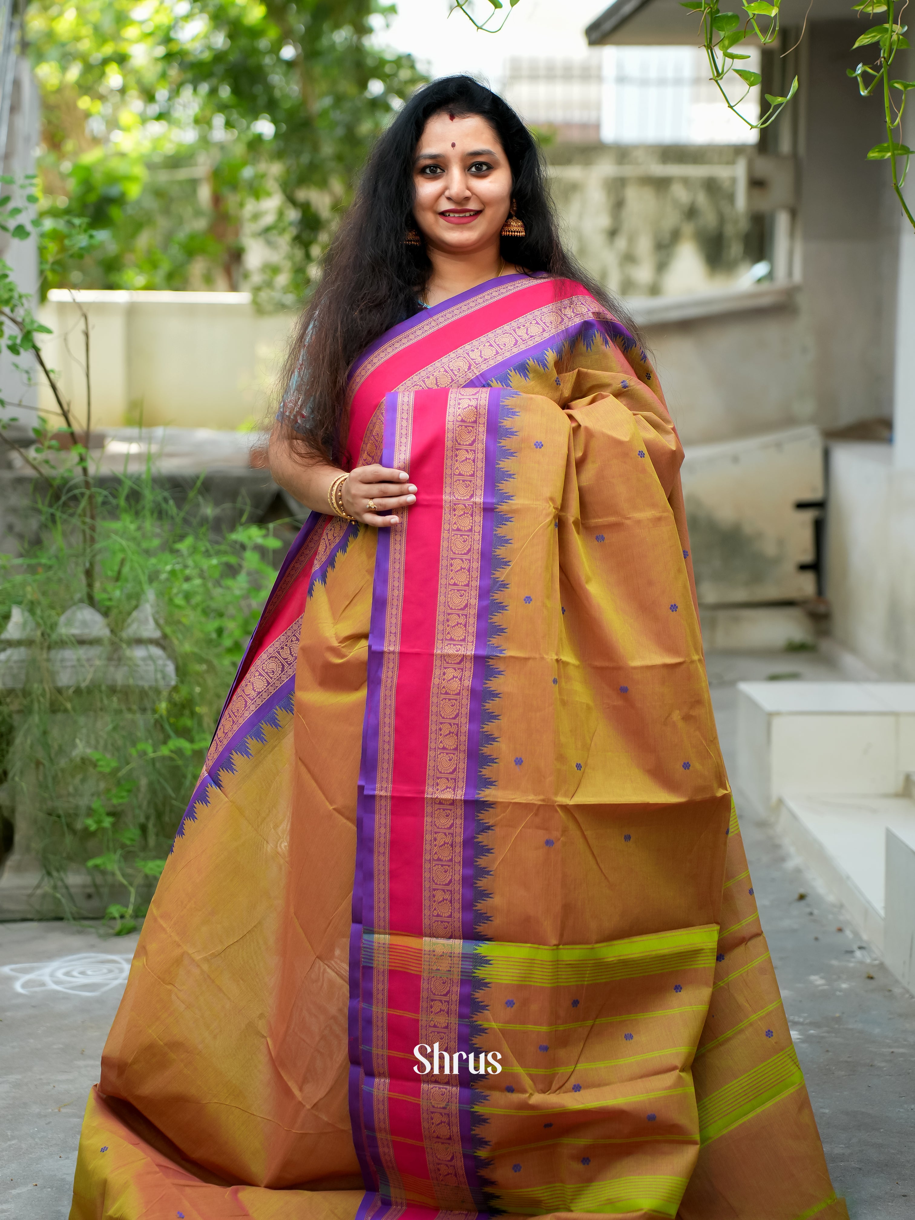 Mustard & Purple - Chettinad Cotton Saree - Shop on ShrusEternity.com