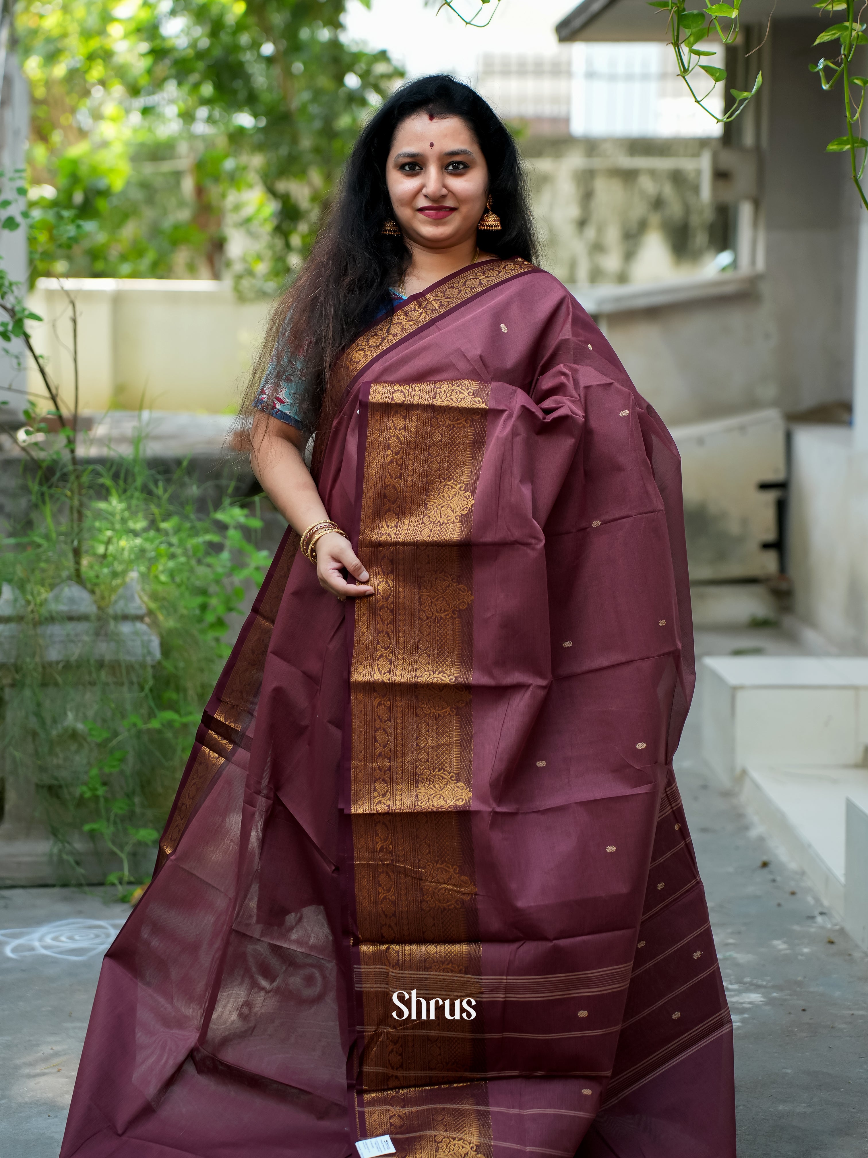 Dark Mauve - Chettinad Cotton Saree - Shop on ShrusEternity.com