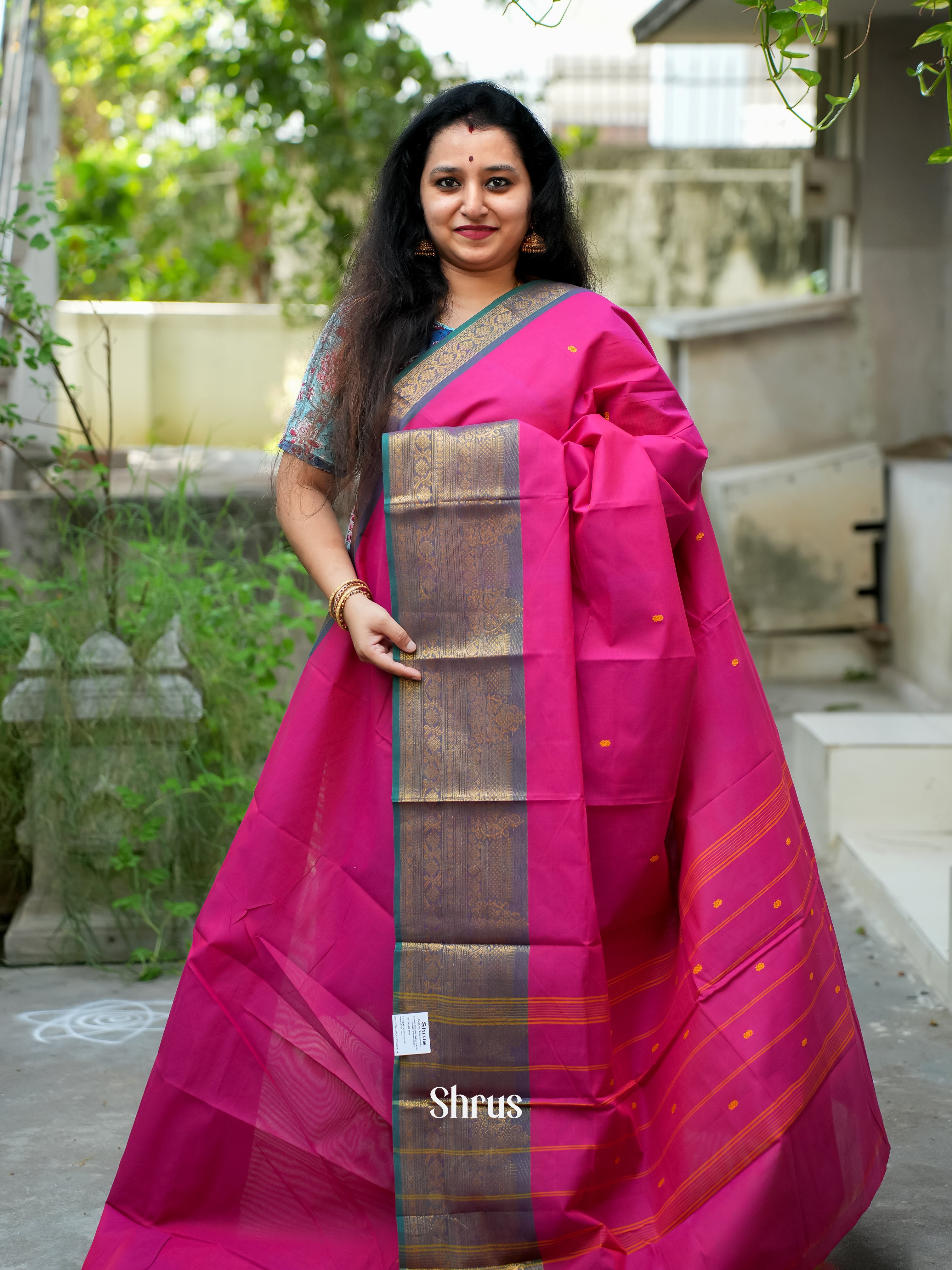 Pink & Green - Chettinad Cotton Saree - Shop on ShrusEternity.com