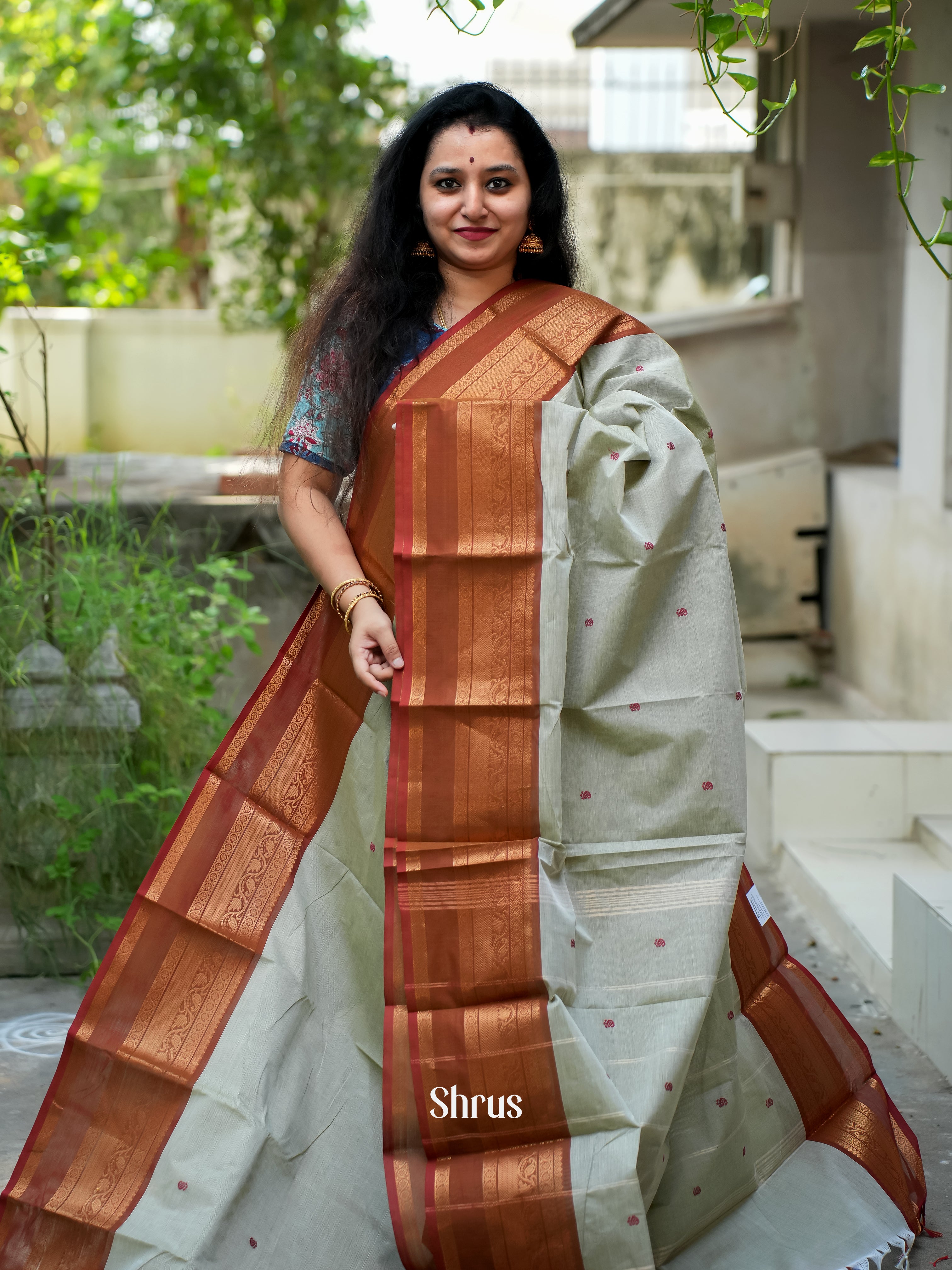 Grey & Brown - Chettinad Cotton Saree - Shop on ShrusEternity.com