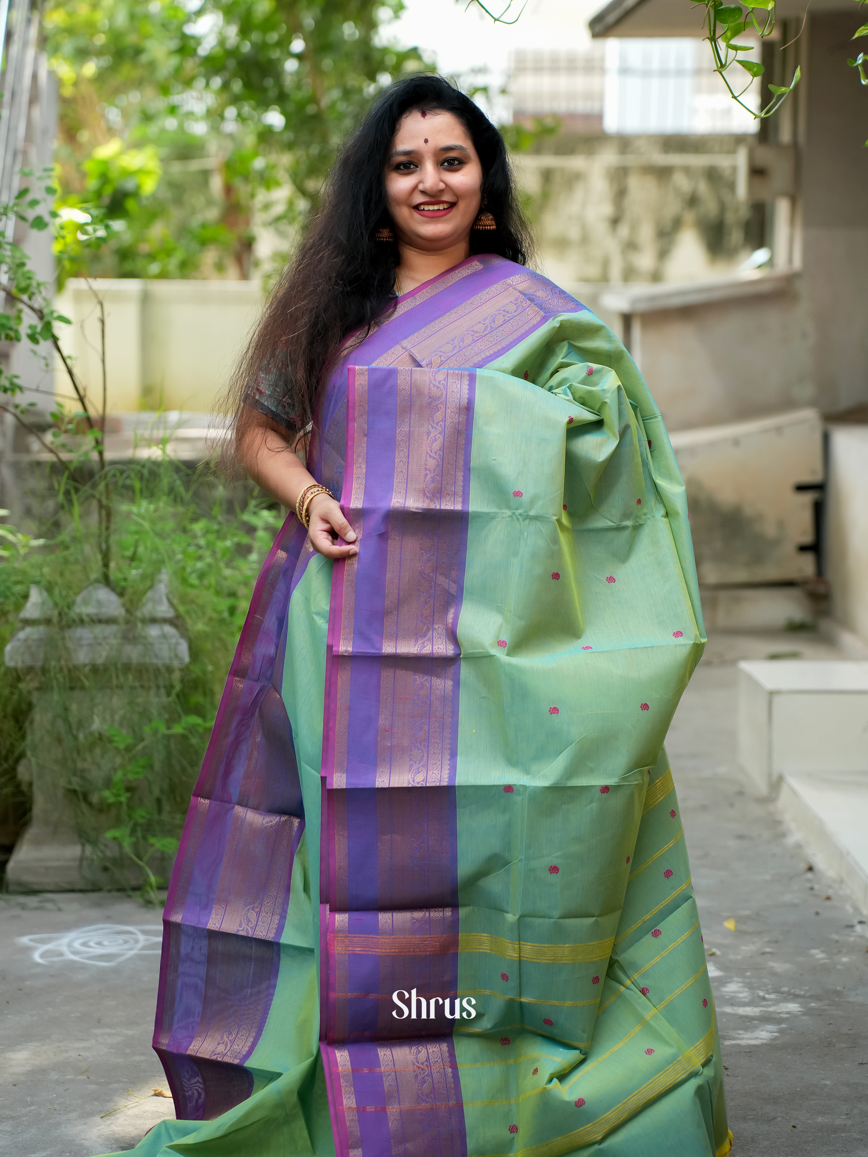 Green & Purple - Chettinad Cotton Saree - Shop on ShrusEternity.com