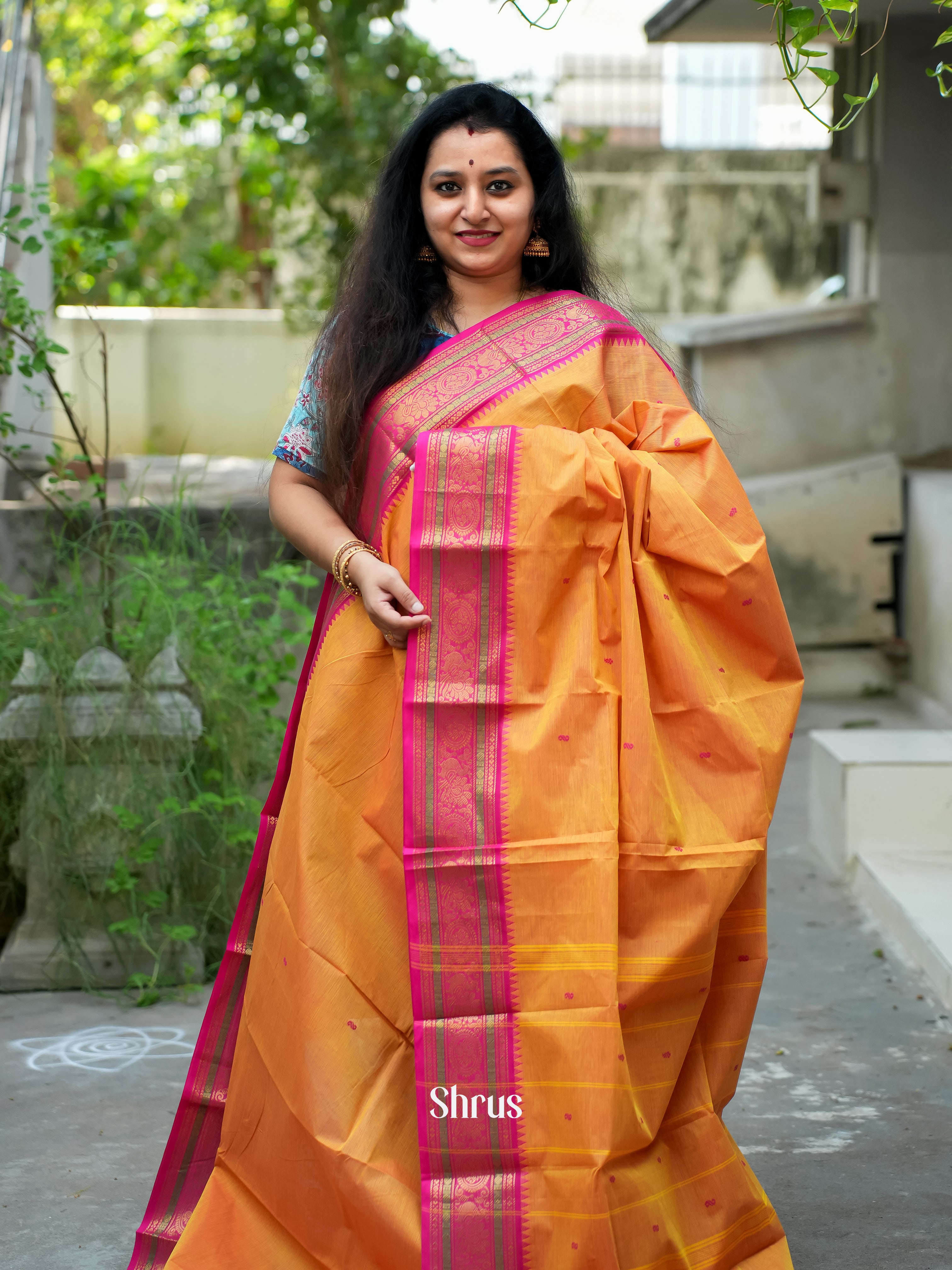 Orange & Pink - Chettinad Cotton Saree - Shop on ShrusEternity.com