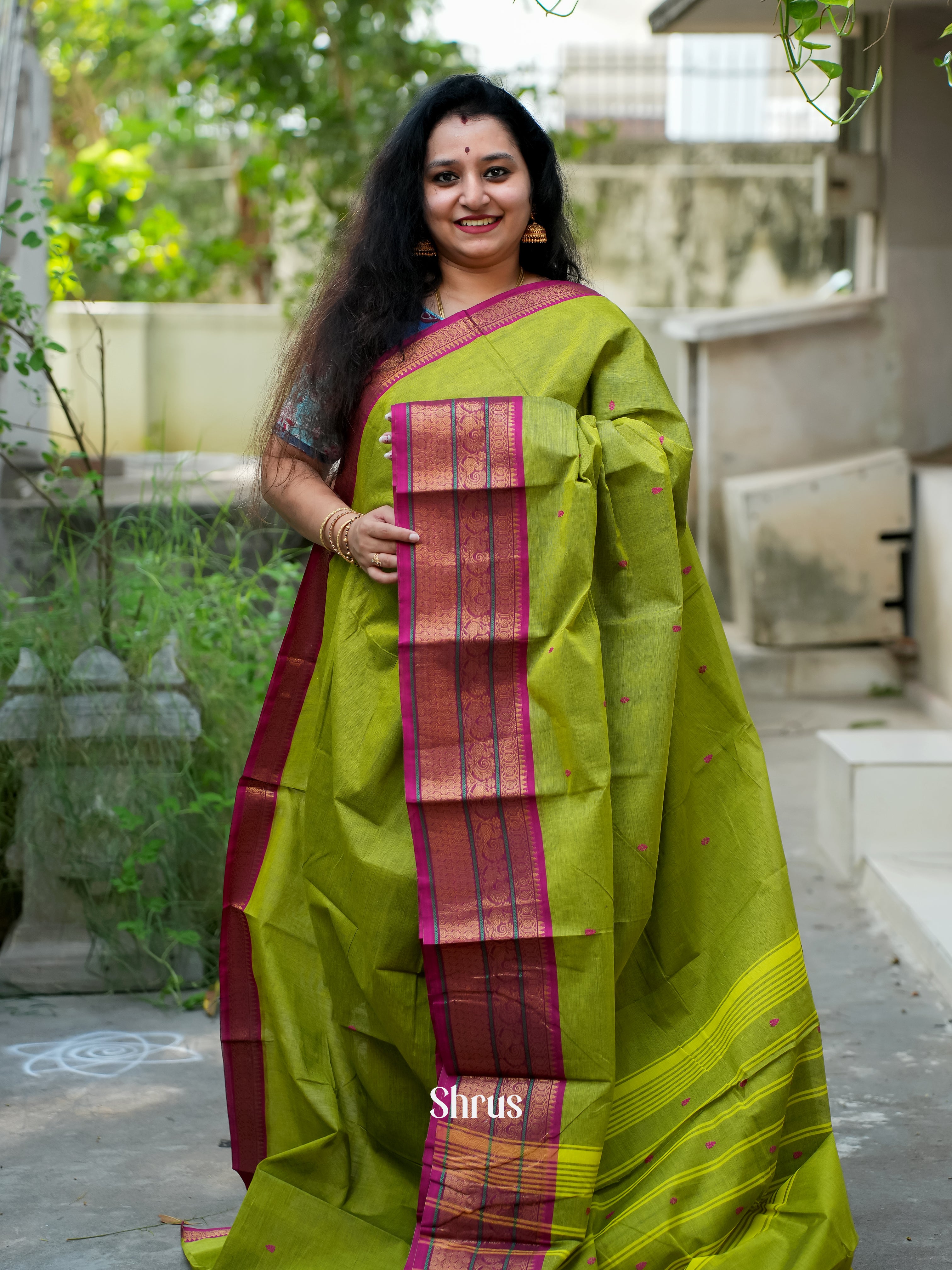 Green & Majenta - Chettinad Cotton Saree - Shop on ShrusEternity.com
