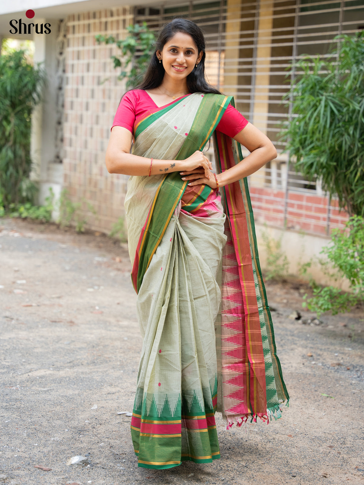 Grey & Green - Chettinad Cotton Saree