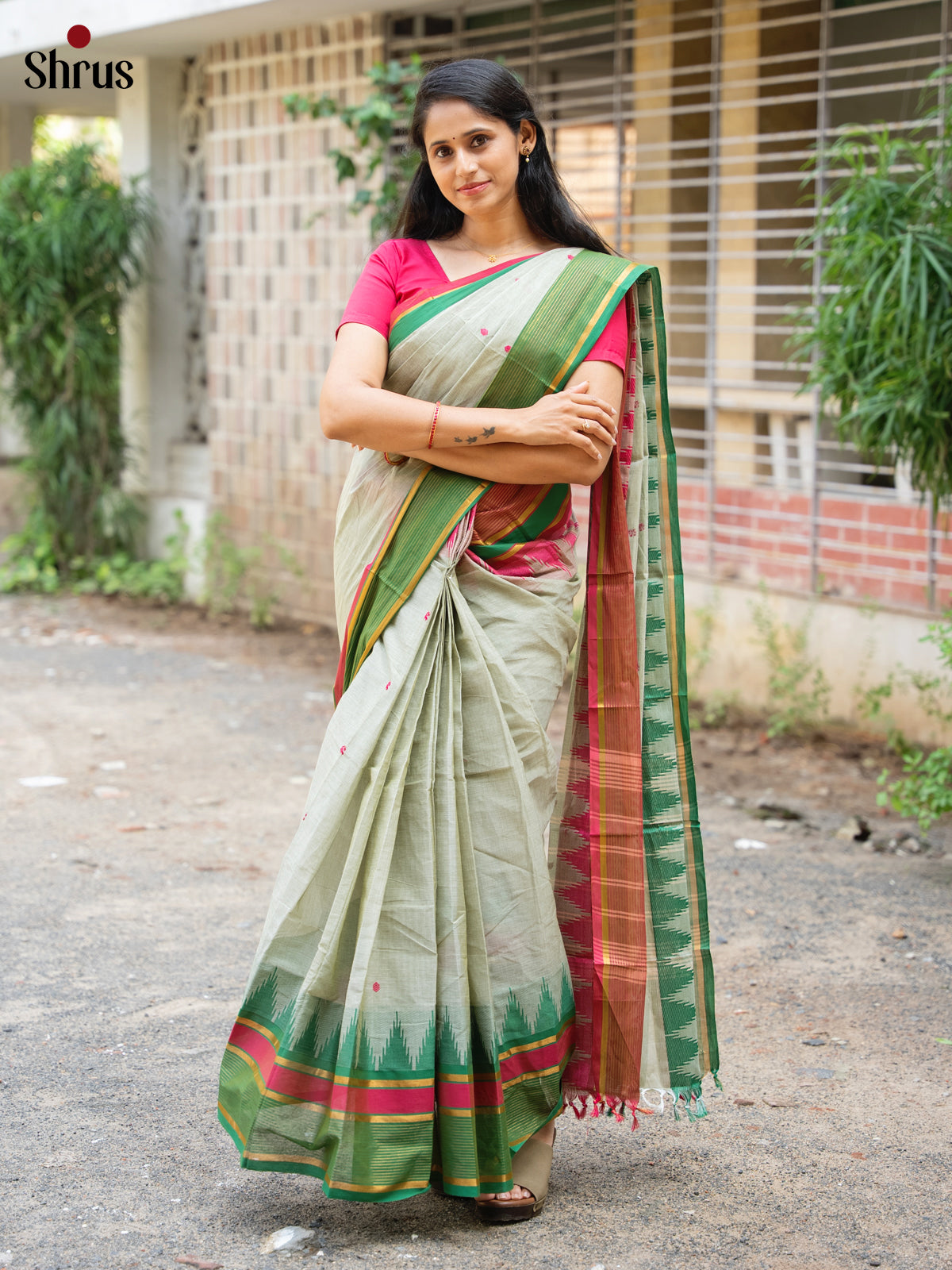 Grey & Green - Chettinad Cotton Saree
