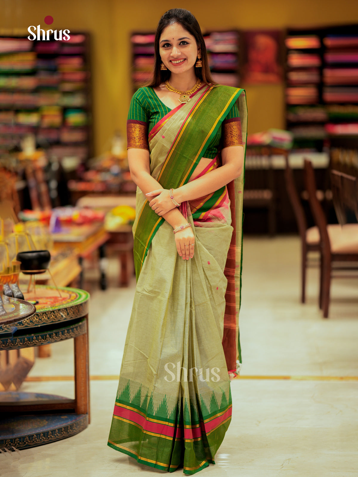 Grey & Green - Chettinad Cotton Saree