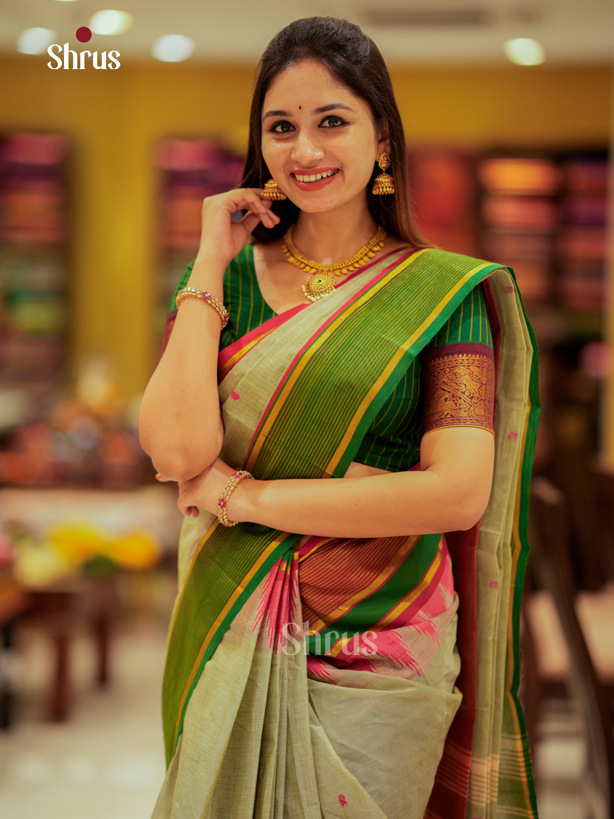 Grey & Green - Chettinad Cotton Saree