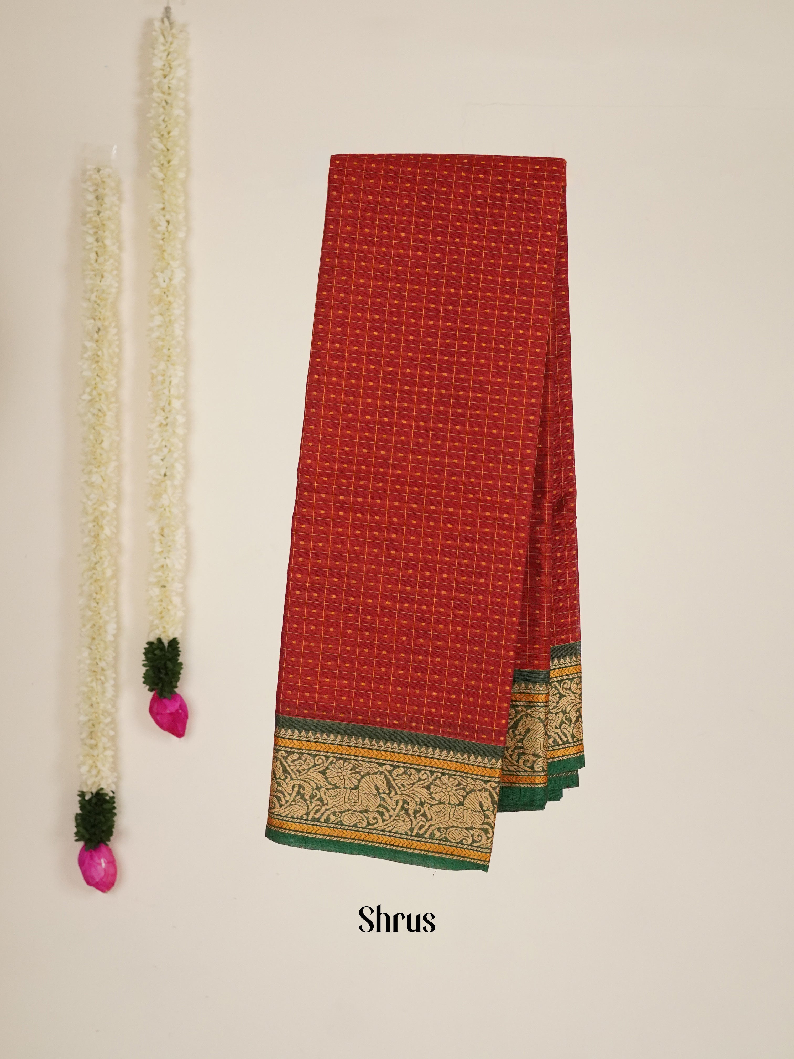 Red & Green - Chettinad Cotton Saree - Shop on ShrusEternity.com