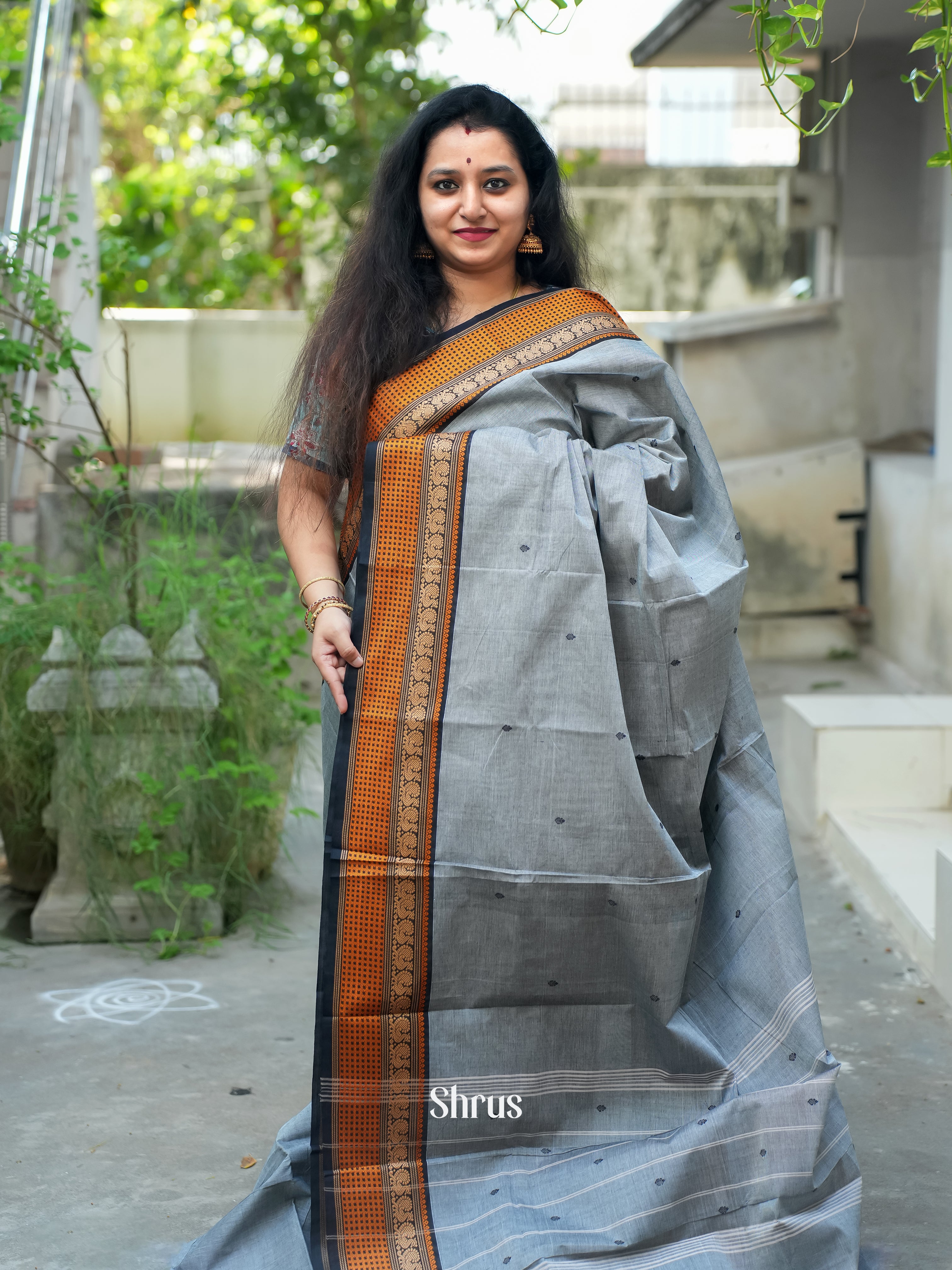 Grey & Blue - Chettinad Cotton Saree - Shop on ShrusEternity.com