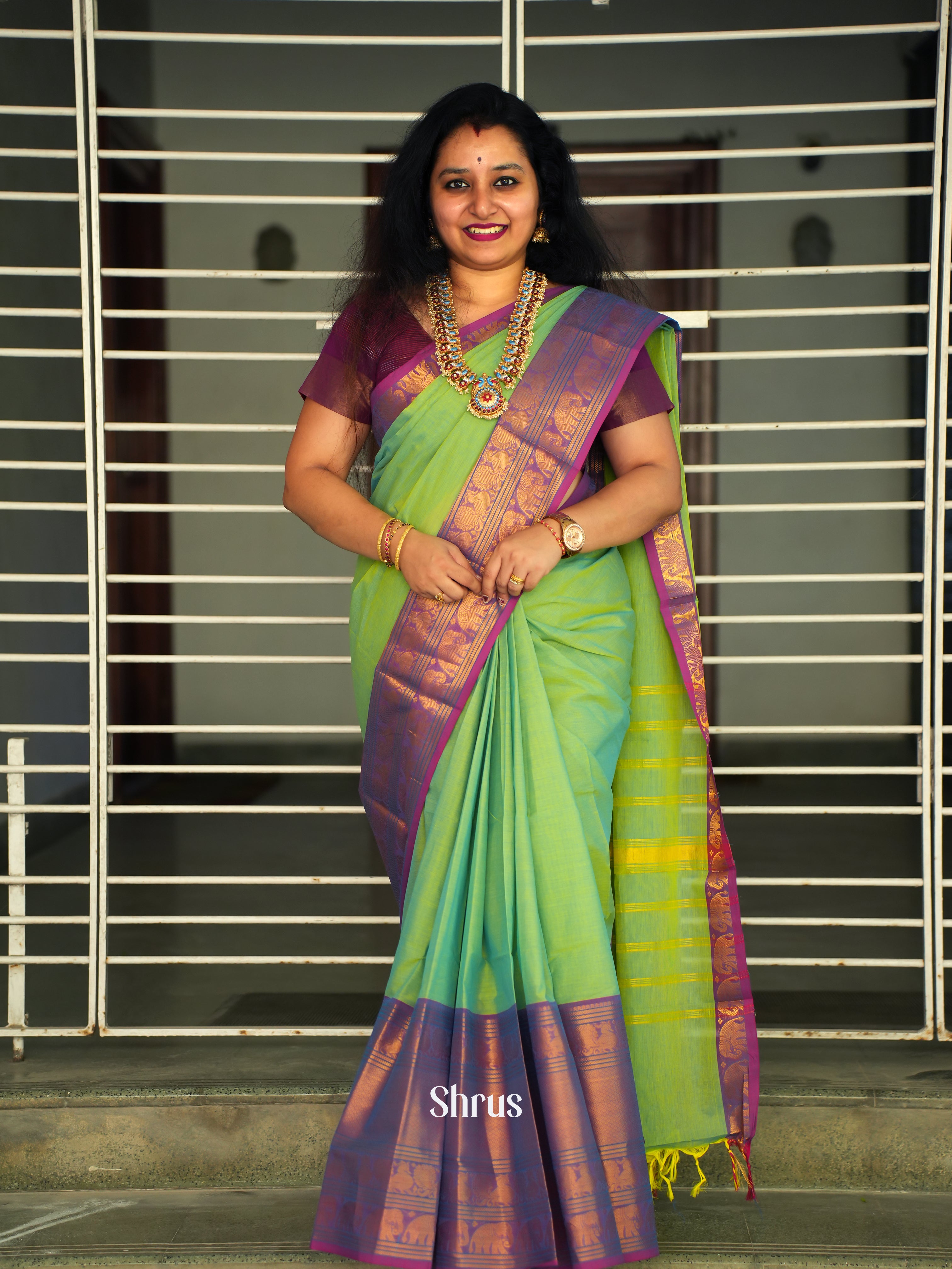 Green & Purple - Narayanpet Cotton Saree