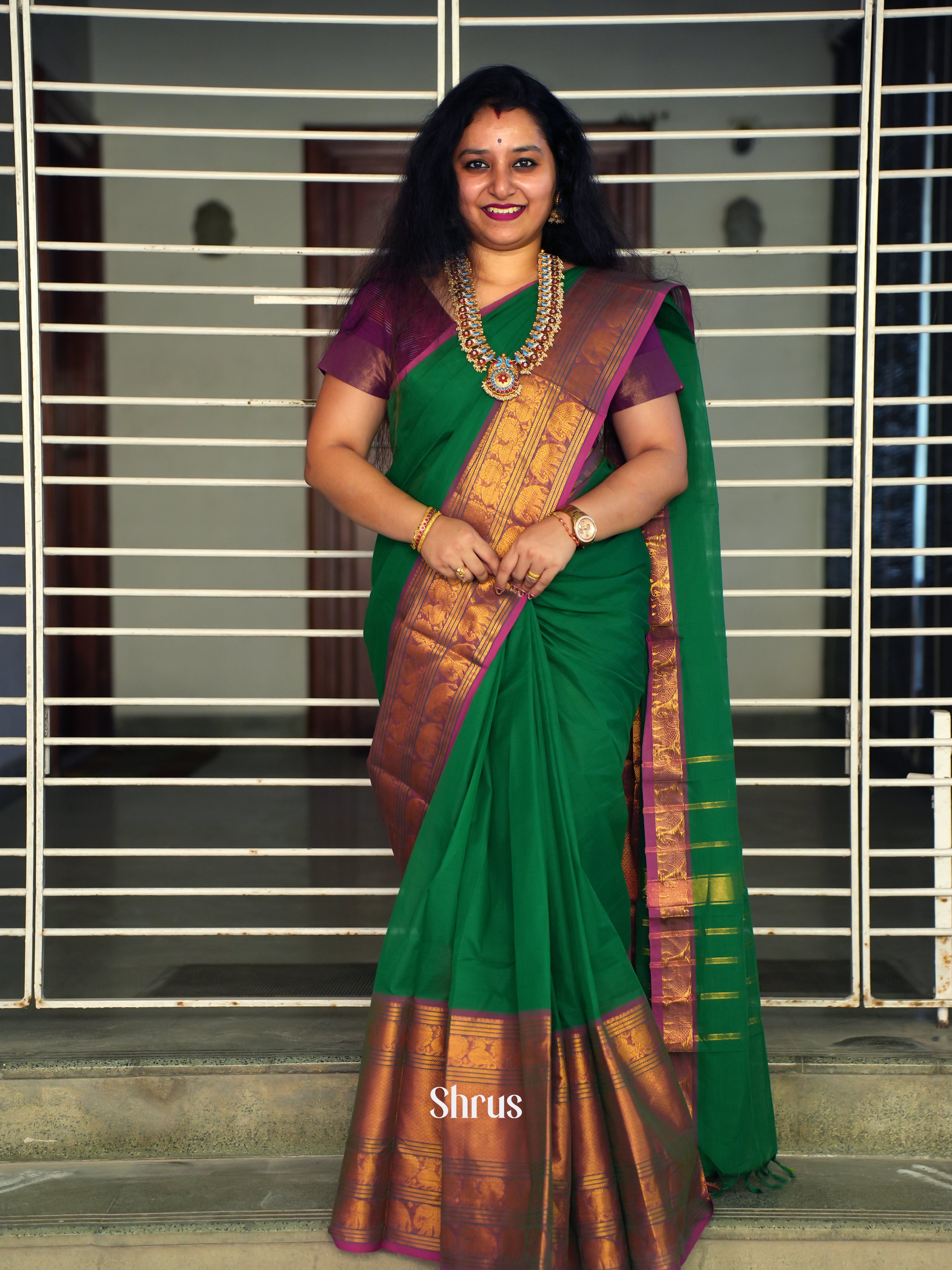Green & Purple - Narayanpet Cotton Saree - Shop on ShrusEternity.com