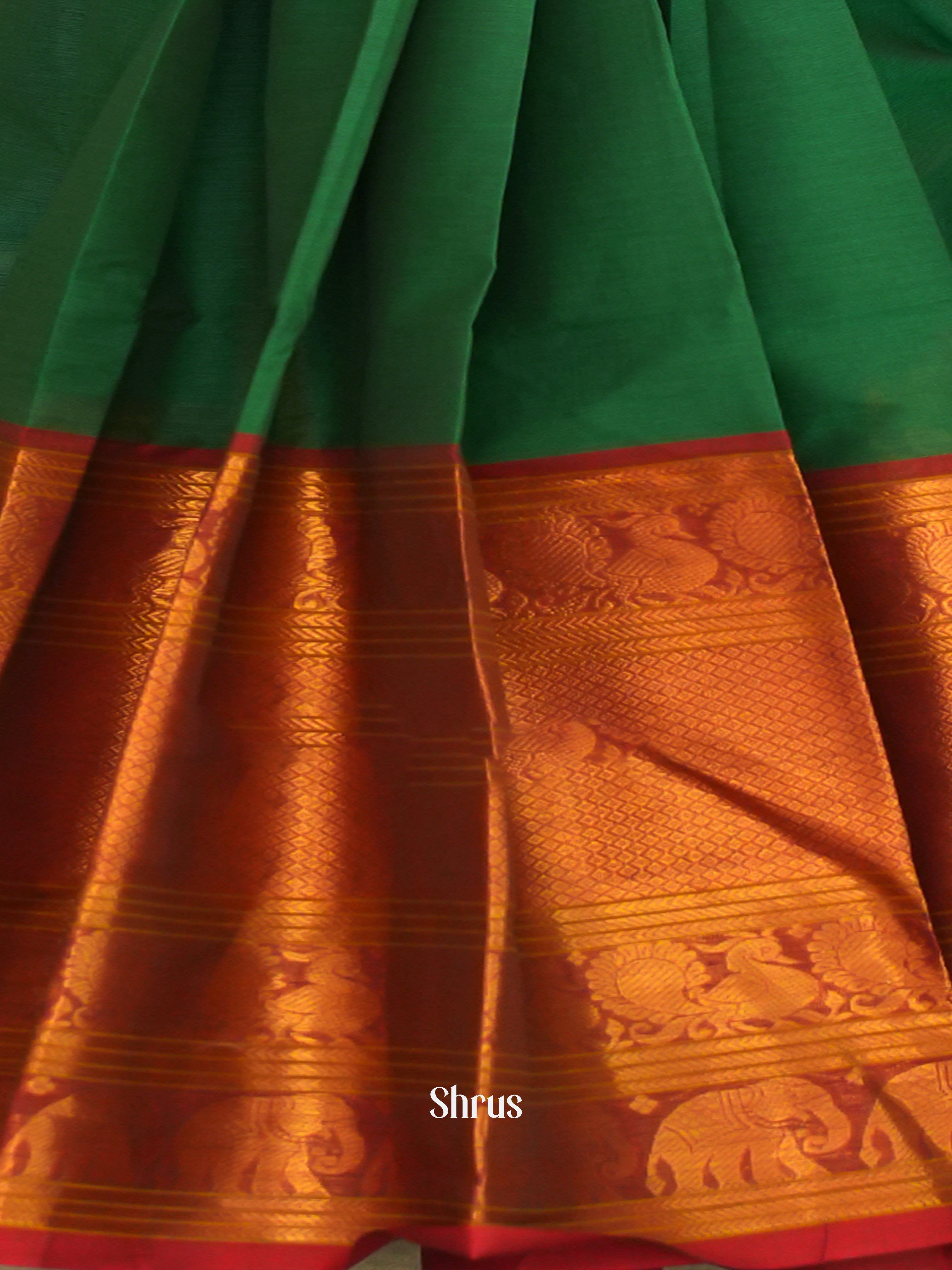 Green & Red - Narayanpet Cotton Saree - Shop on ShrusEternity.com