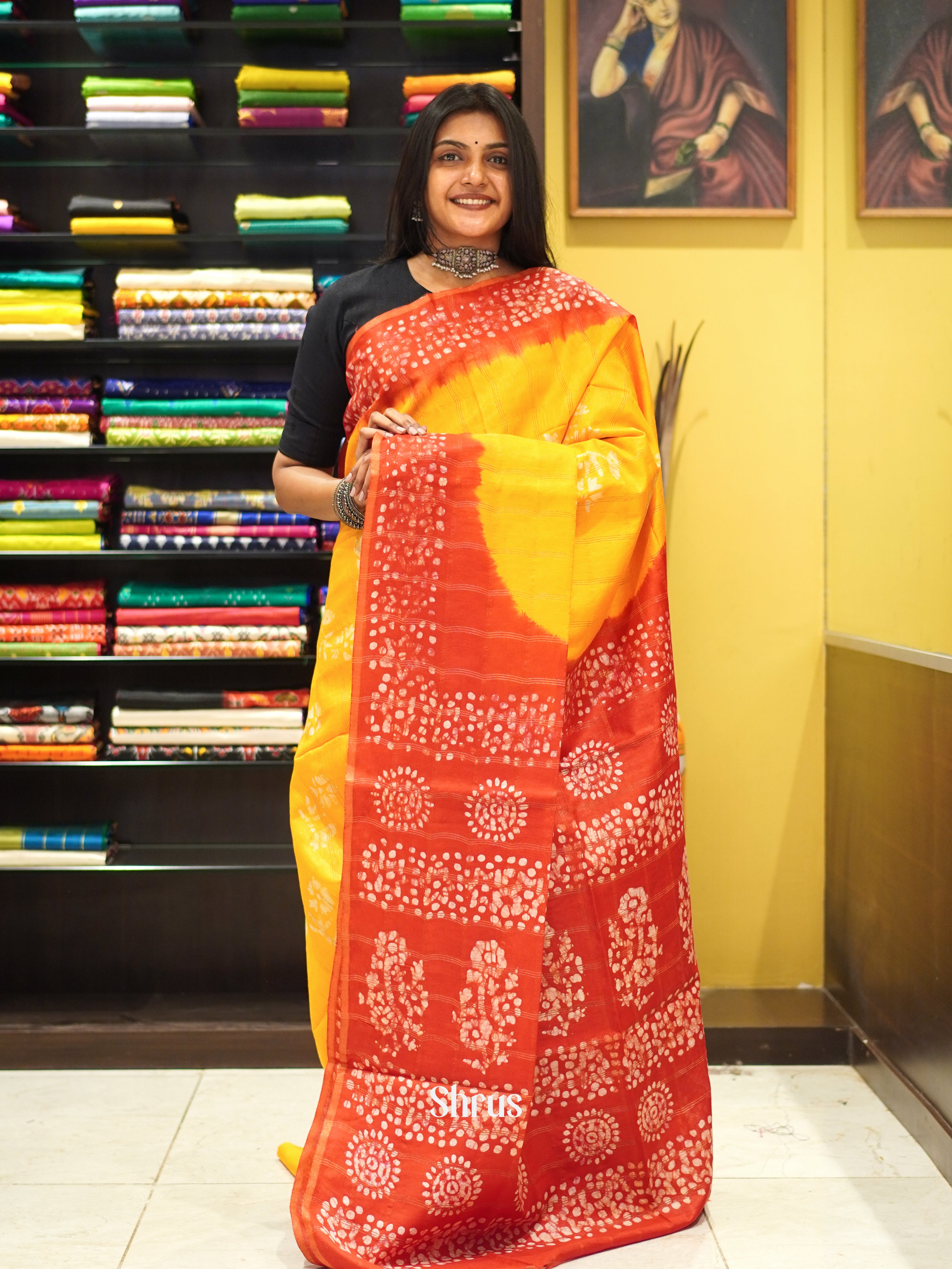Yellow & Red - Bhatik Saree - Shop on ShrusEternity.com