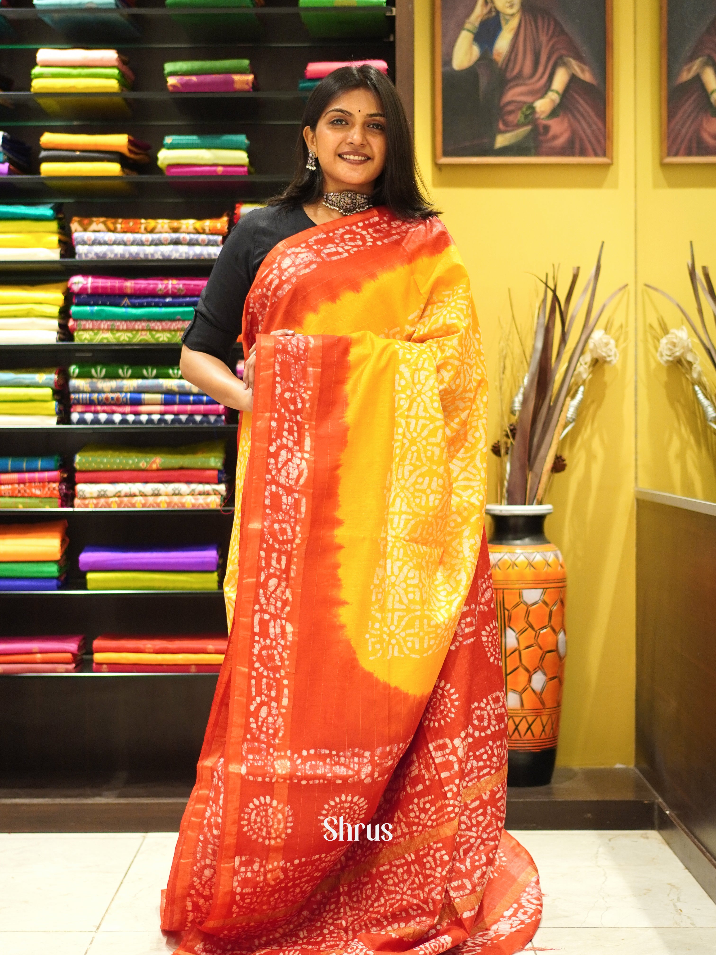 Yellow & Red - Bhatik Saree - Shop on ShrusEternity.com
