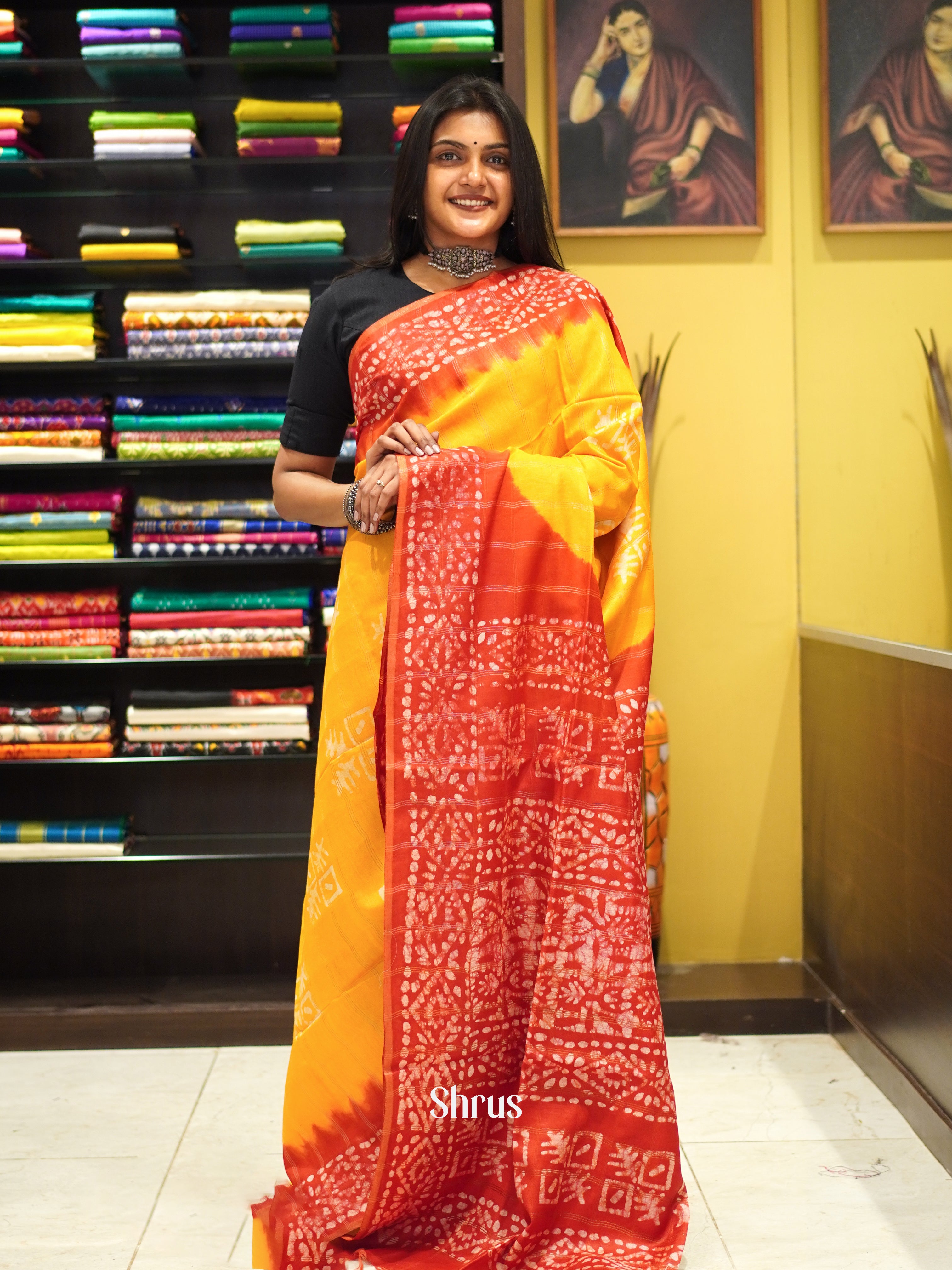 Yellow & Red - Bhatik Saree - Shop on ShrusEternity.com