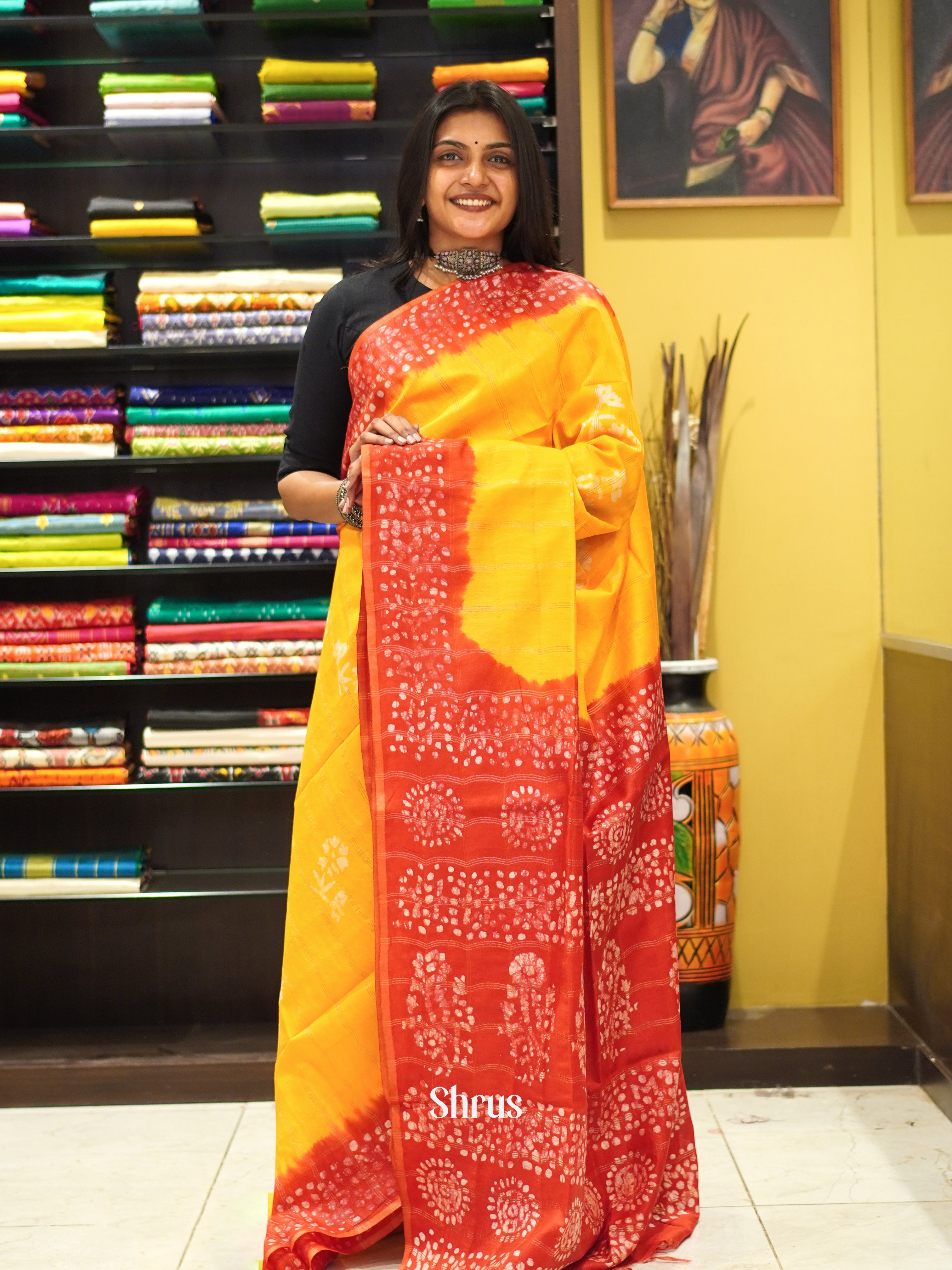 Yellow & Red - Bhatik Saree - Shop on ShrusEternity.com
