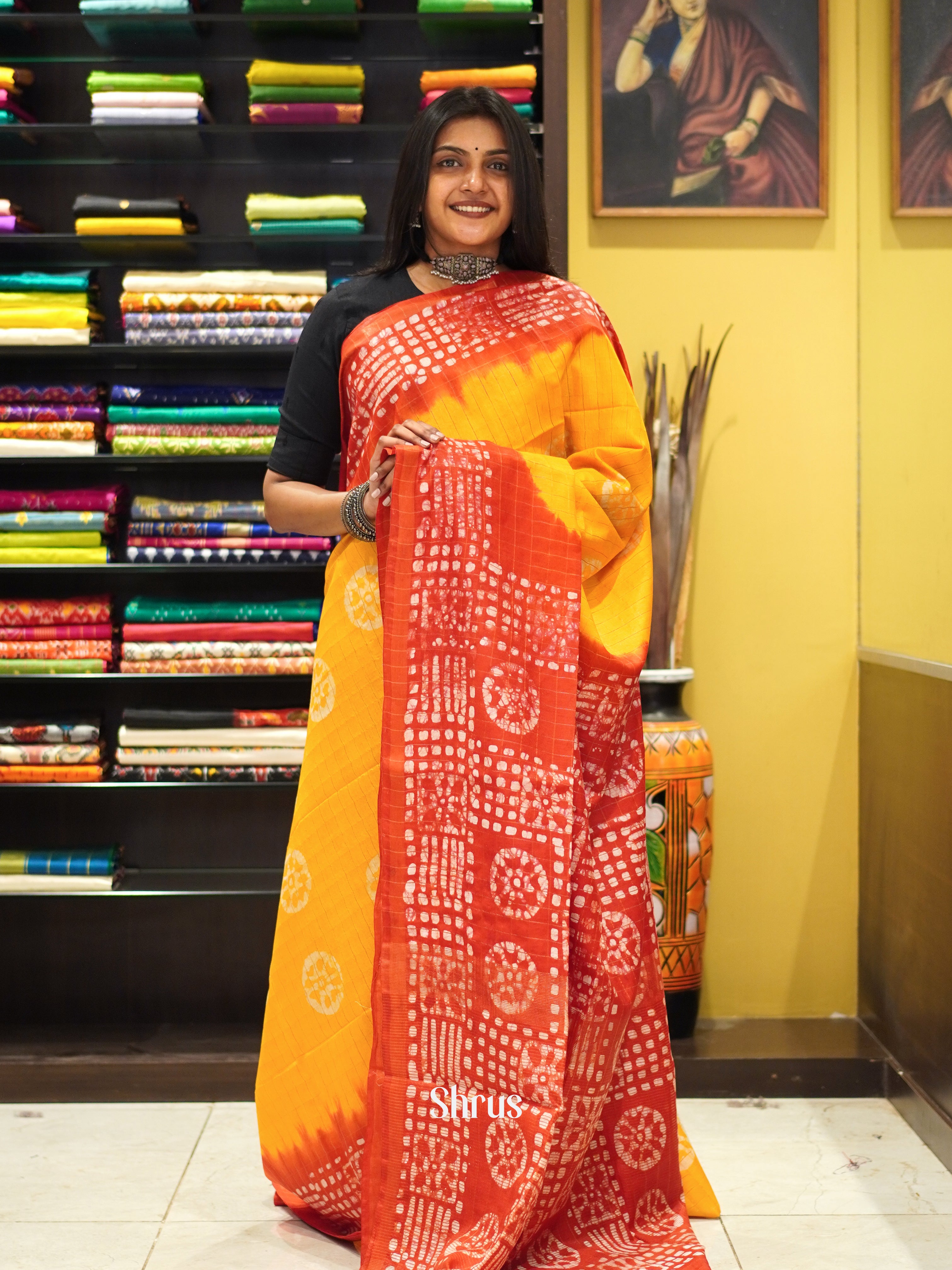 Yellow & Red - Bhatik Saree - Shop on ShrusEternity.com
