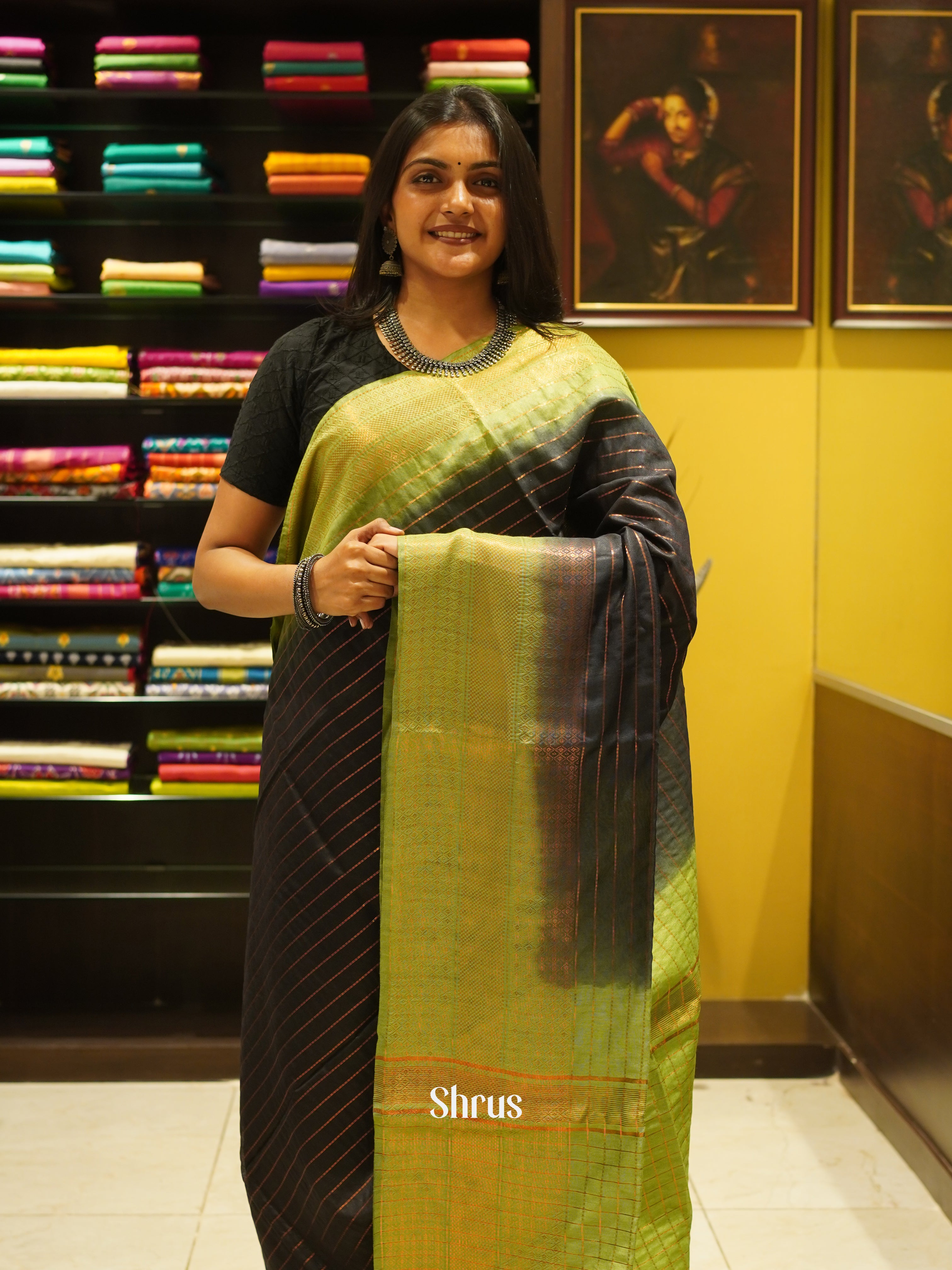 Dark Green & Green - Semi Tussar Saree - Shop on ShrusEternity.com
