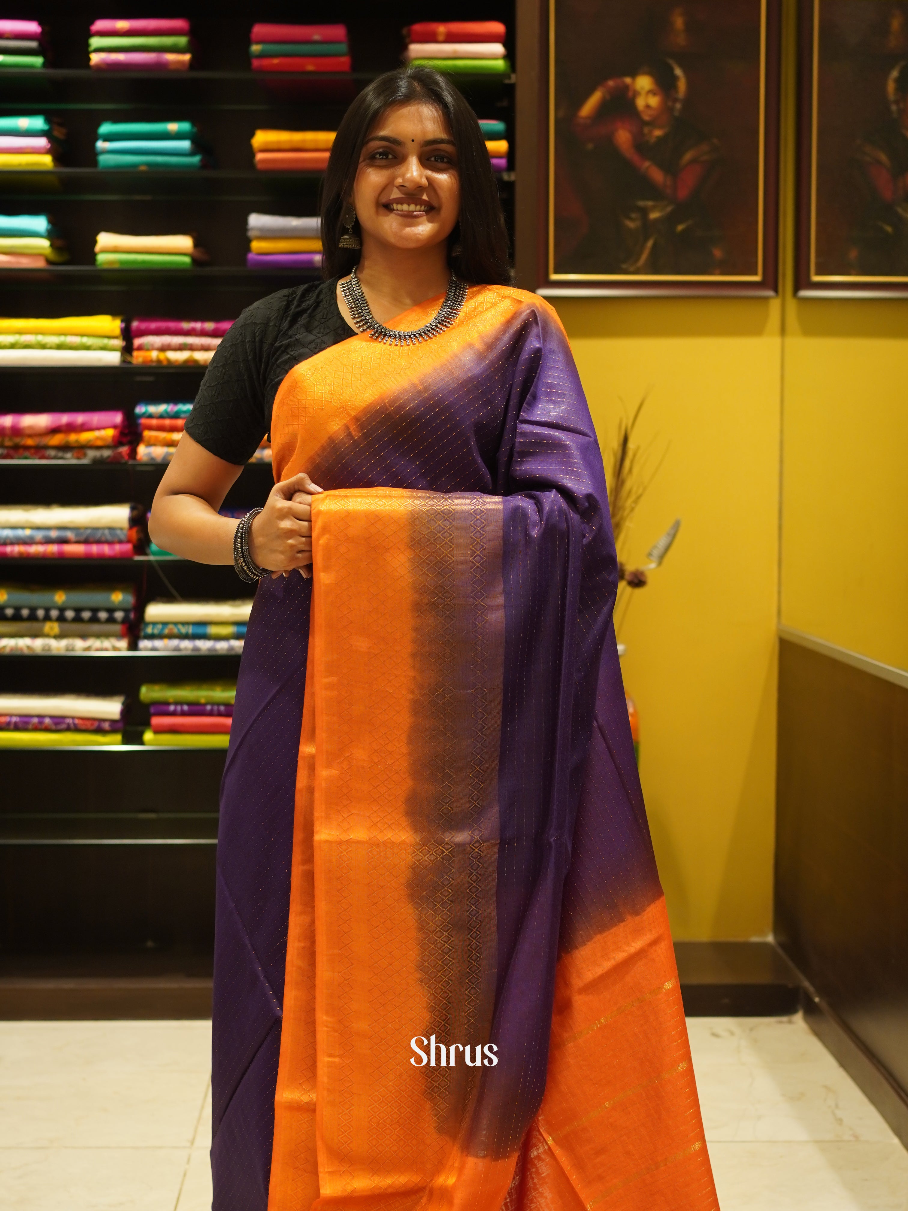 Violet & Orange - Semi tussar Saree - Shop on ShrusEternity.com