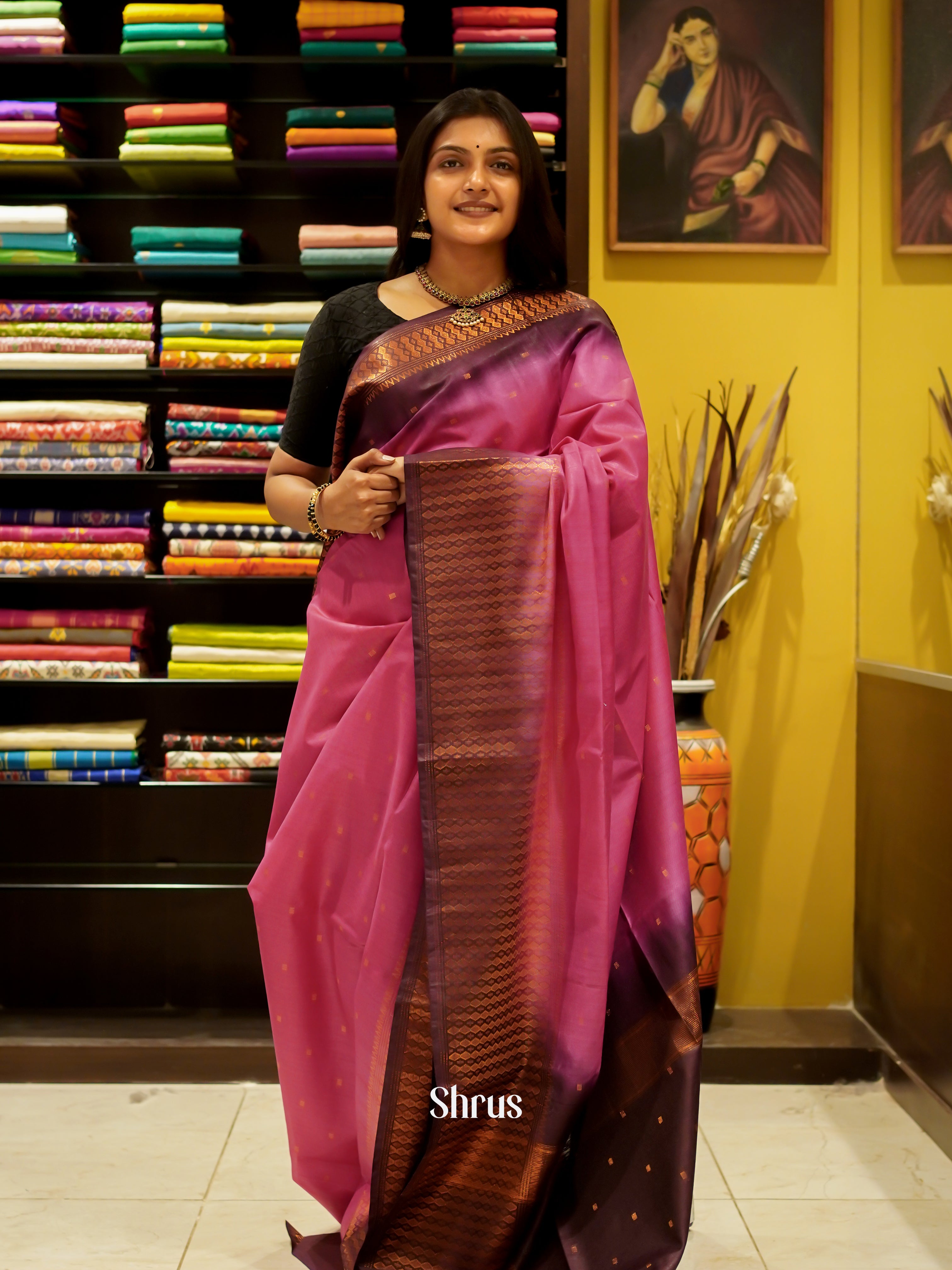 Pink & Brown - Semi Tussar Saree - Shop on ShrusEternity.com