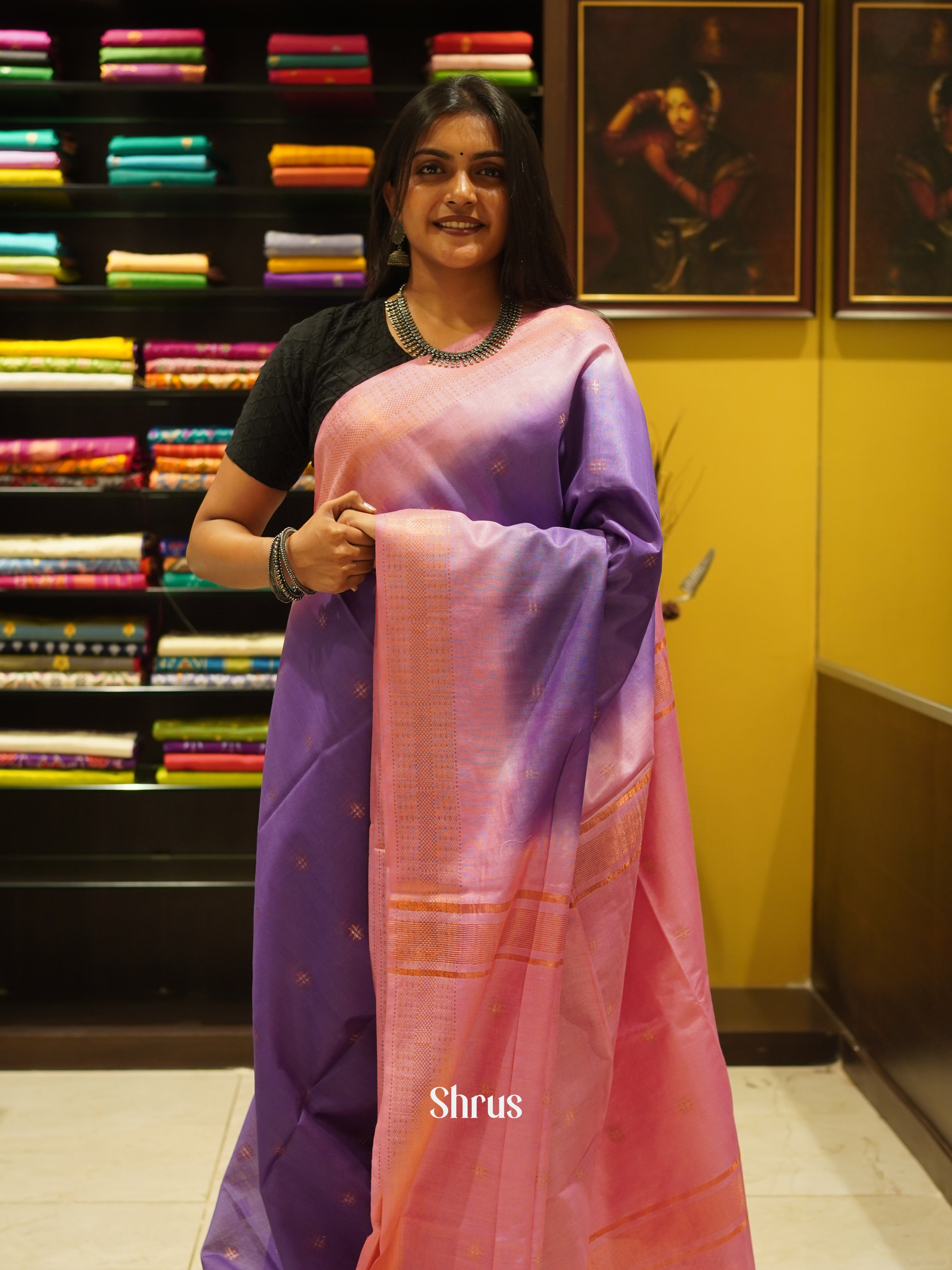 Purple & Pink- Semi Tussar Saree - Shop on ShrusEternity.com