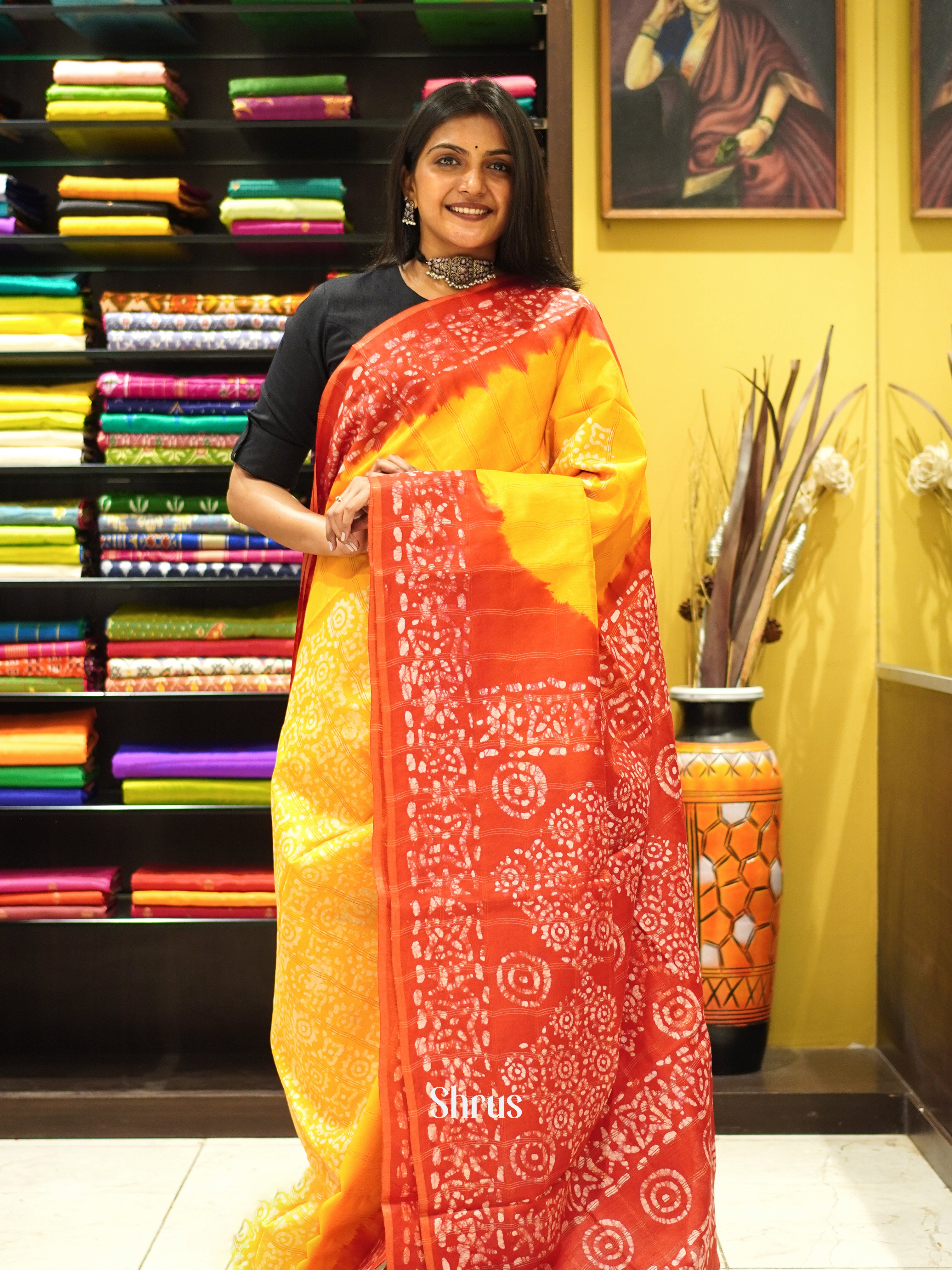 Yellow & Red - Bhatik Saree - Shop on ShrusEternity.com