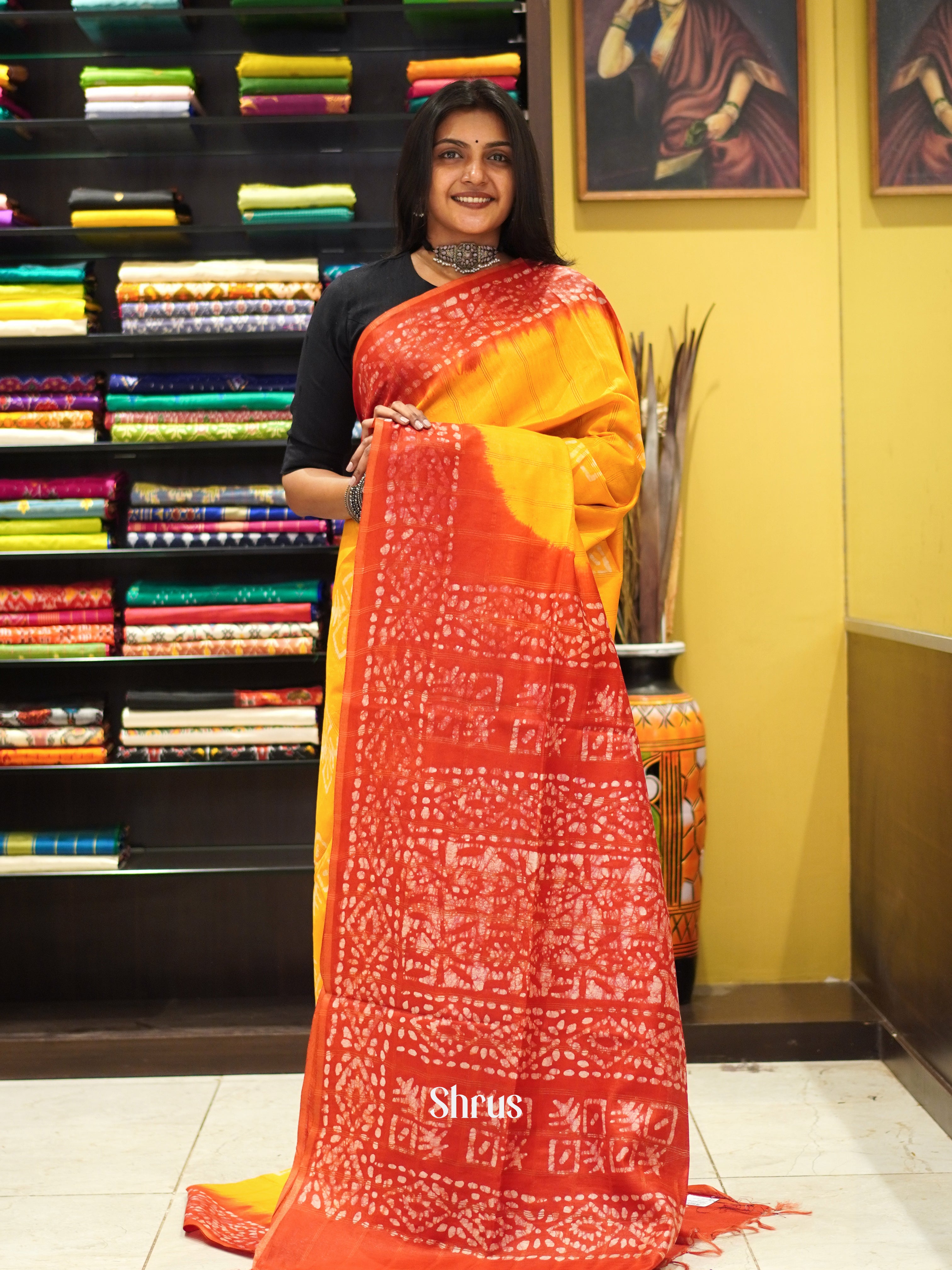 Yellow & Red - Bhatik Saree - Shop on ShrusEternity.com