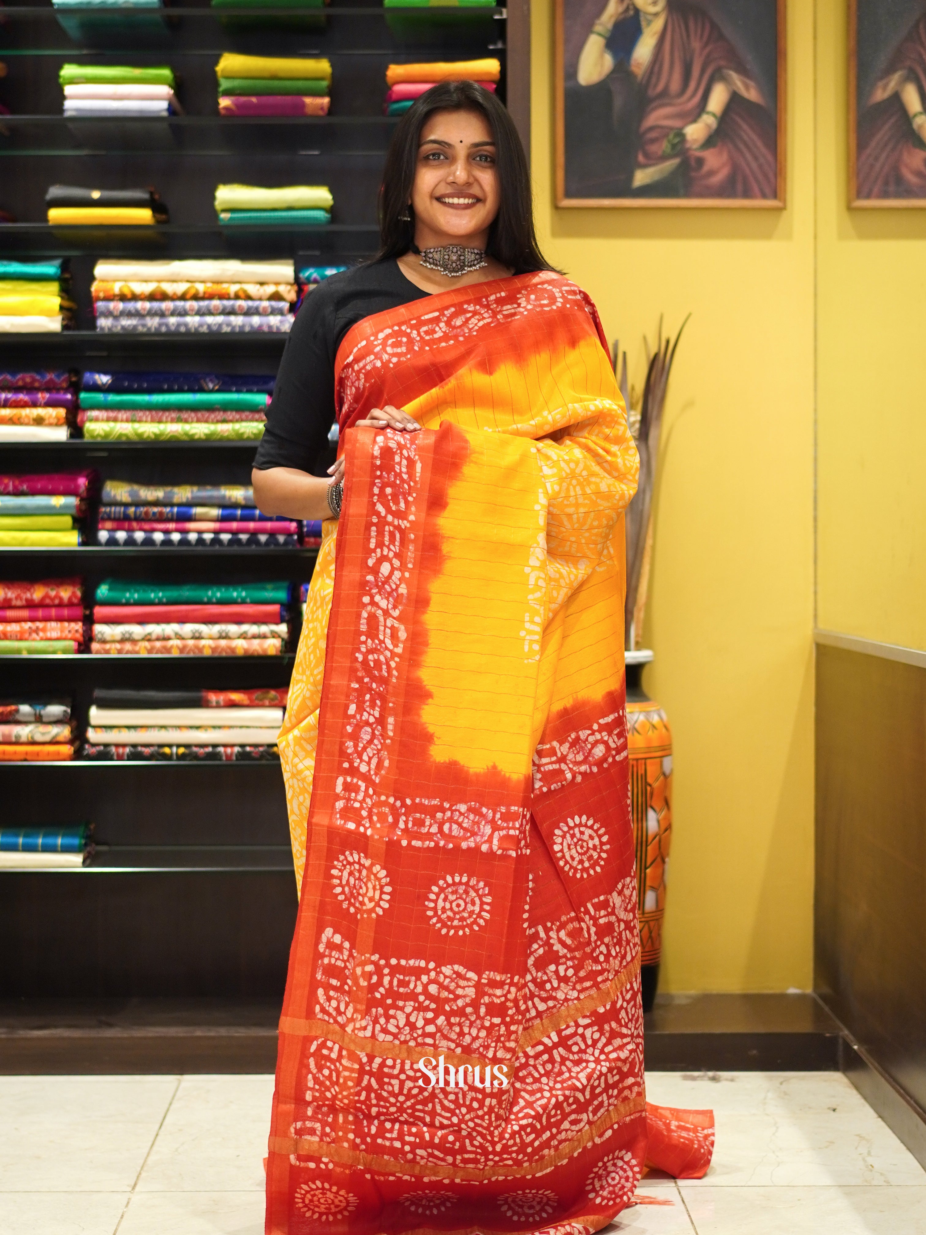 Yellow & Red - Bhatik Saree - Shop on ShrusEternity.com