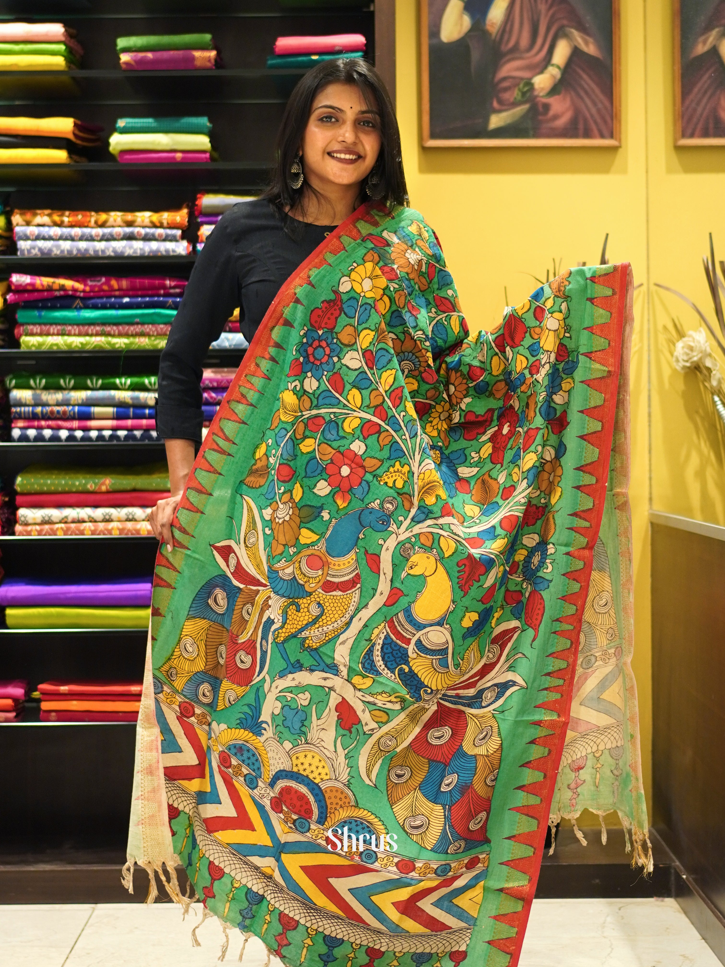 CES09014 - Penkalamkari Dupatta - Shop on ShrusEternity.com