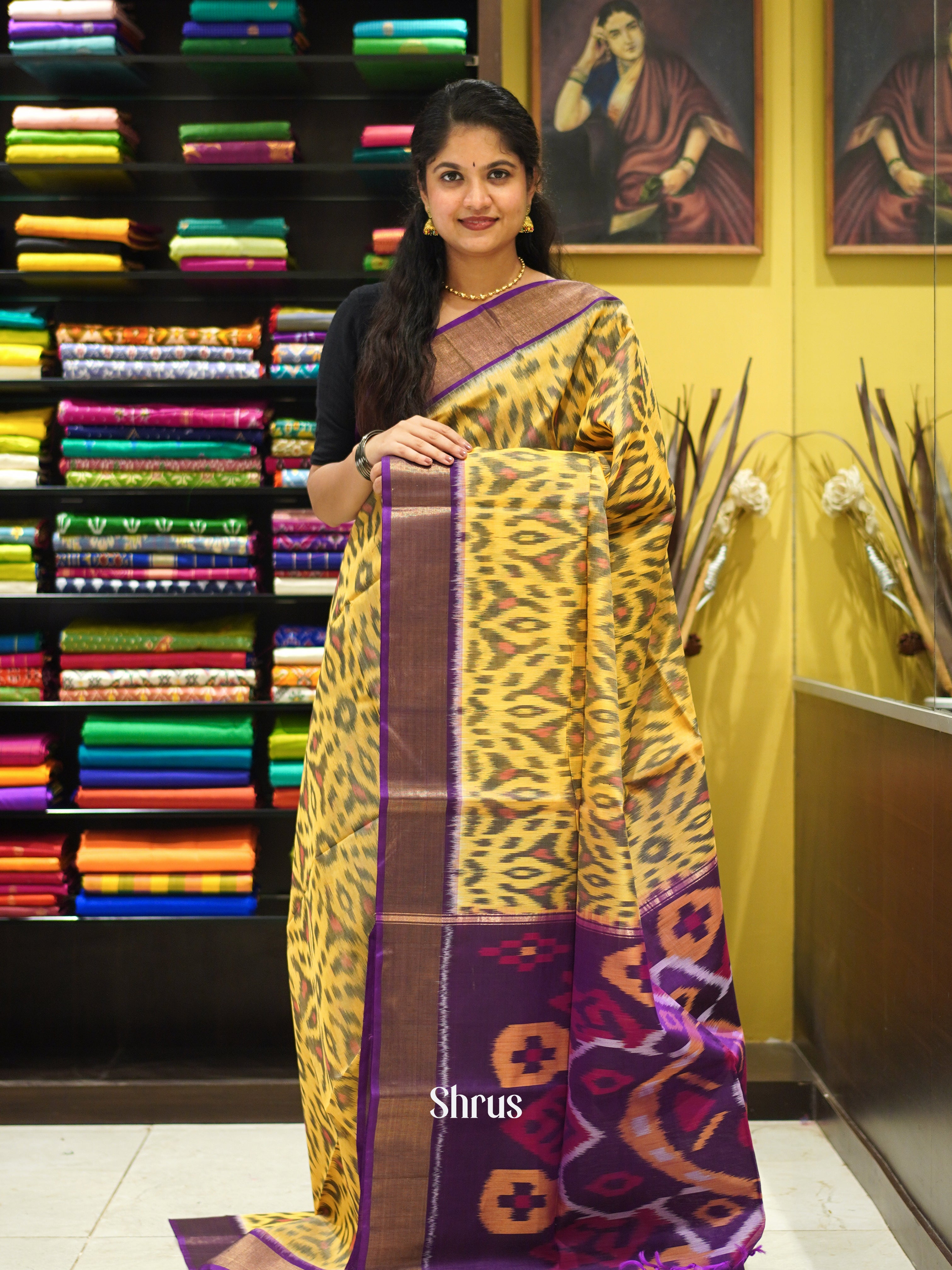 Yellow & Violet - Pochampally sico Saree - Shop on ShrusEternity.com