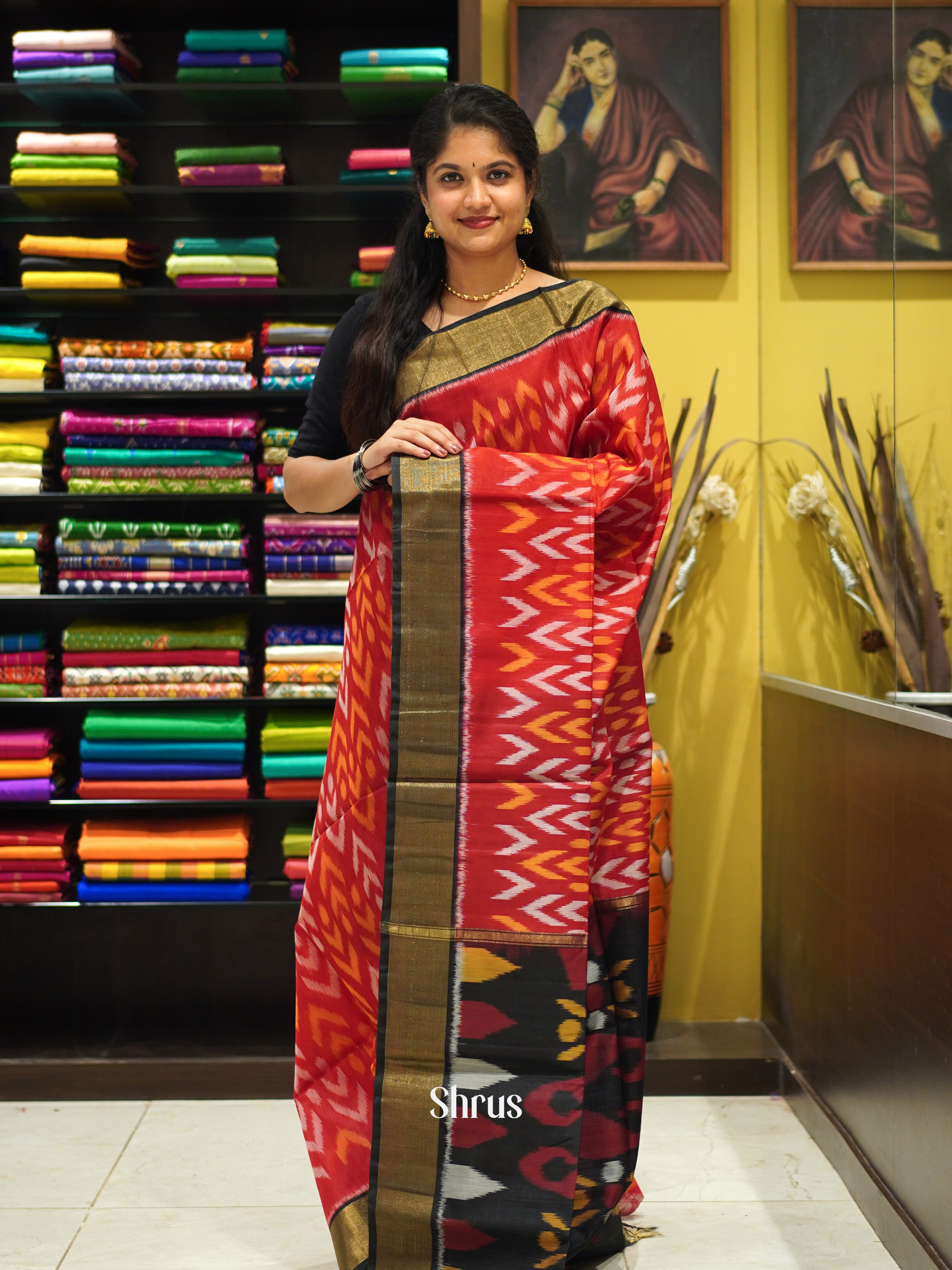 Red & Black - Pochampally sico Saree - Shop on ShrusEternity.com