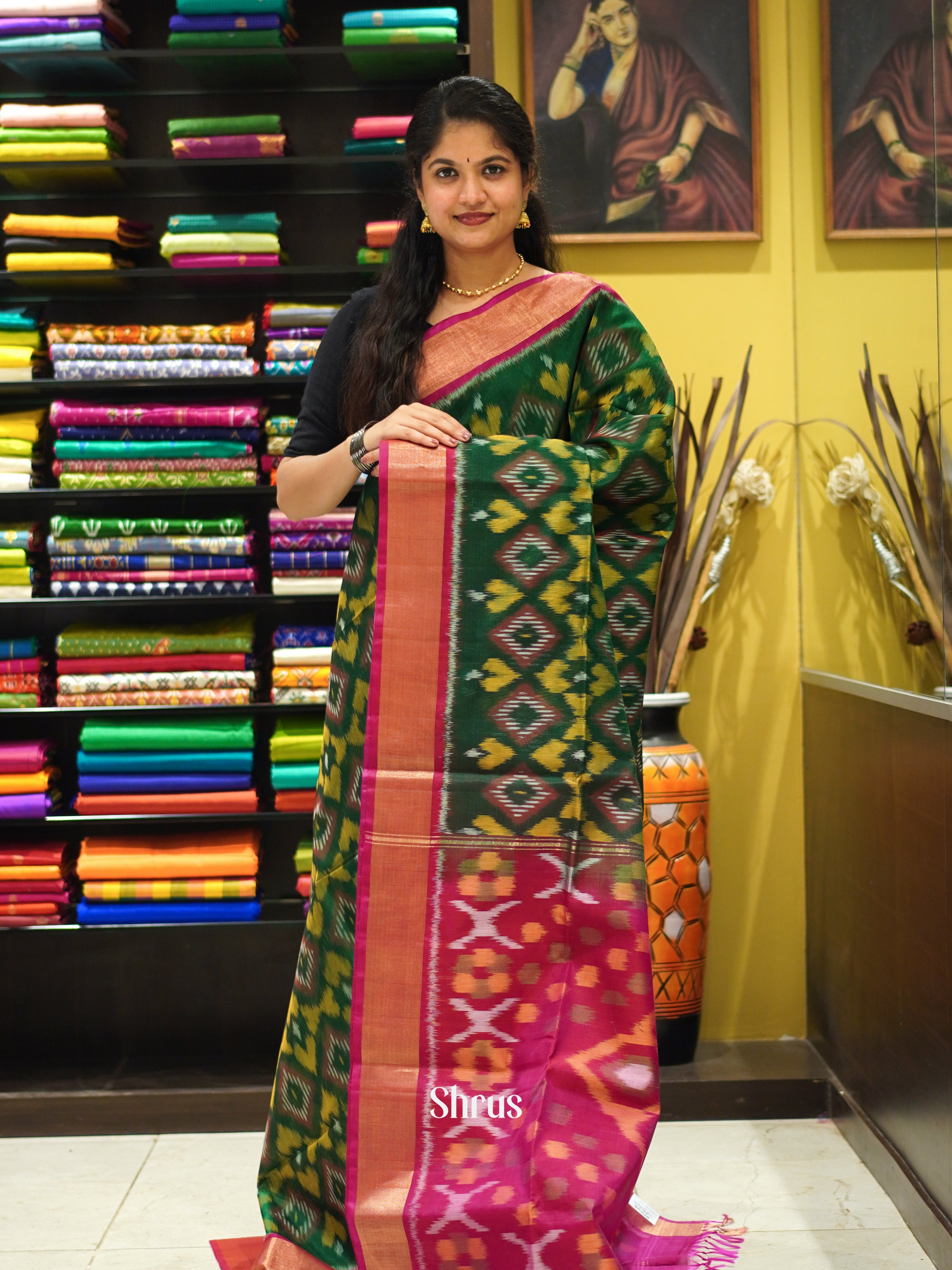 Green & Maroon- Pochampally sico Saree - Shop on ShrusEternity.com