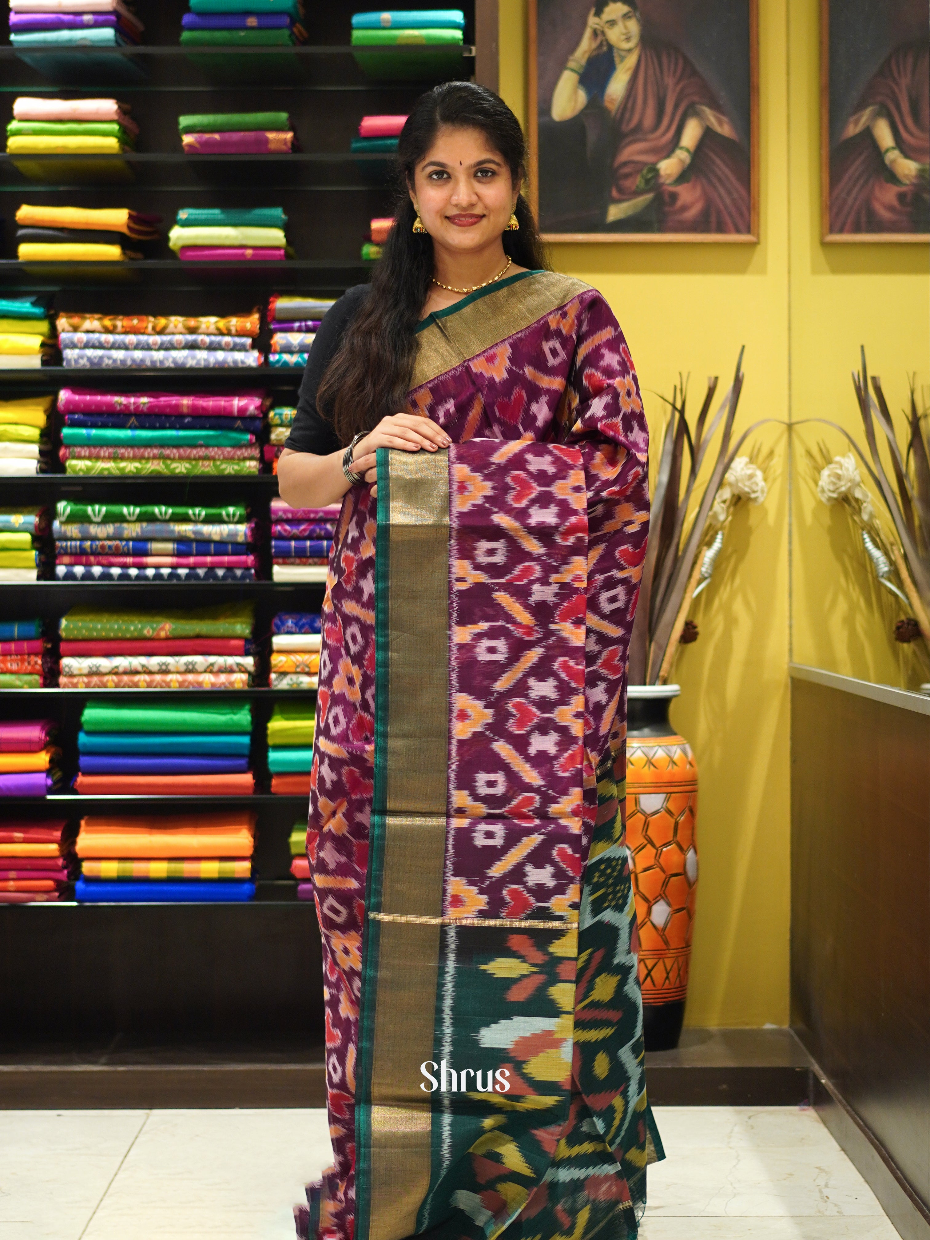 Purple & Green - Pochampally sico Saree - Shop on ShrusEternity.com