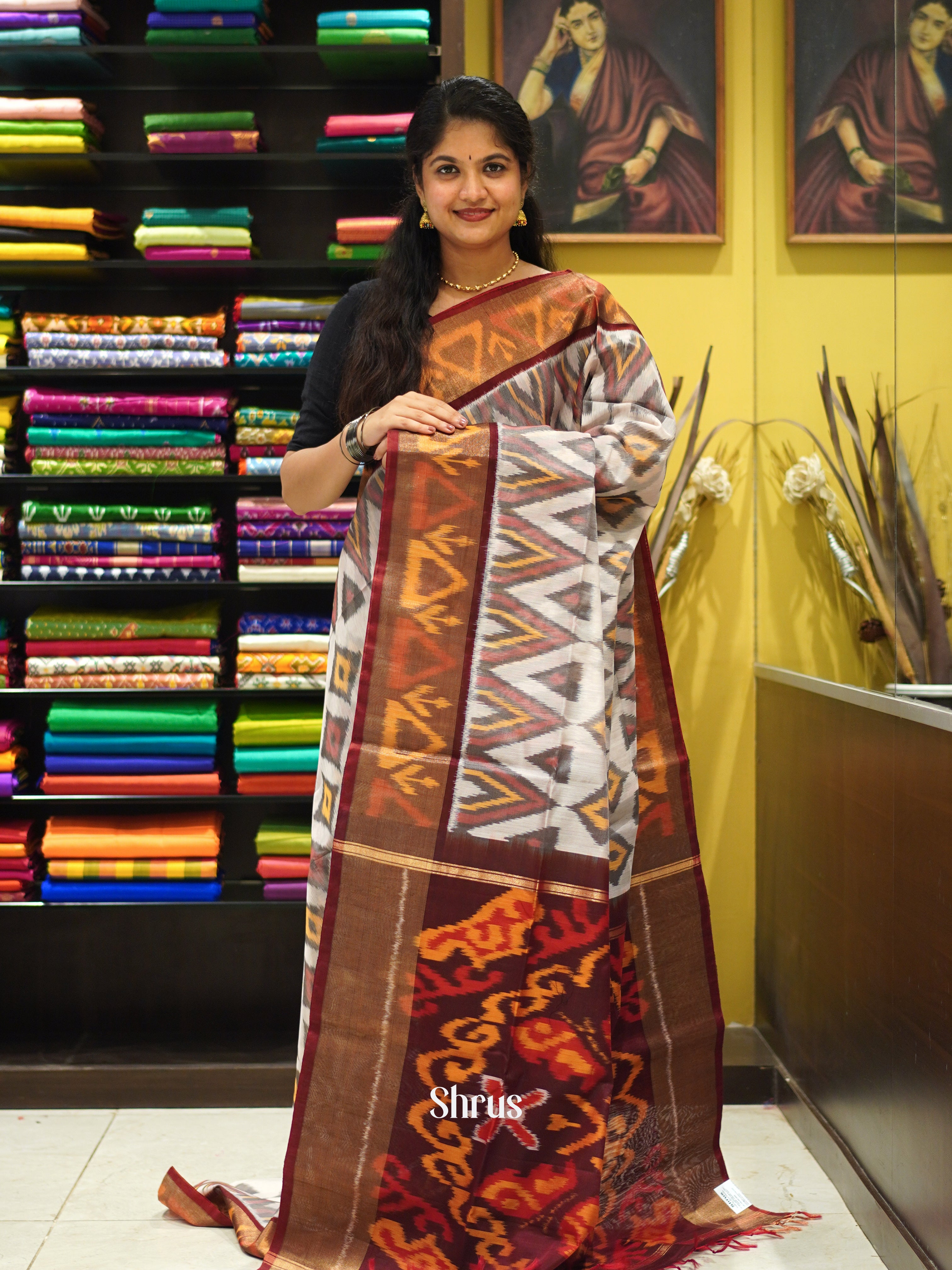 Grey & Maroon - Pochampally sico Saree - Shop on ShrusEternity.com