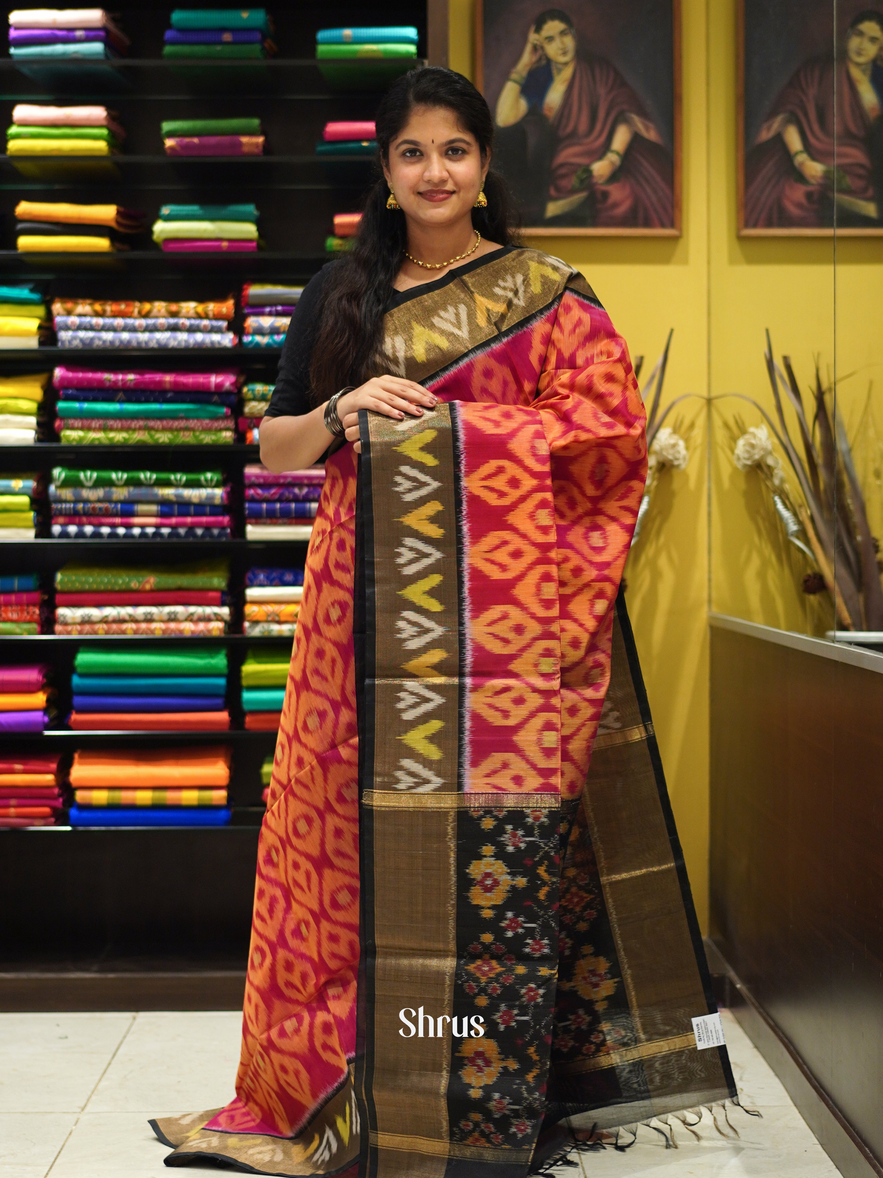 Red & Black - Pochampally sico Saree - Shop on ShrusEternity.com
