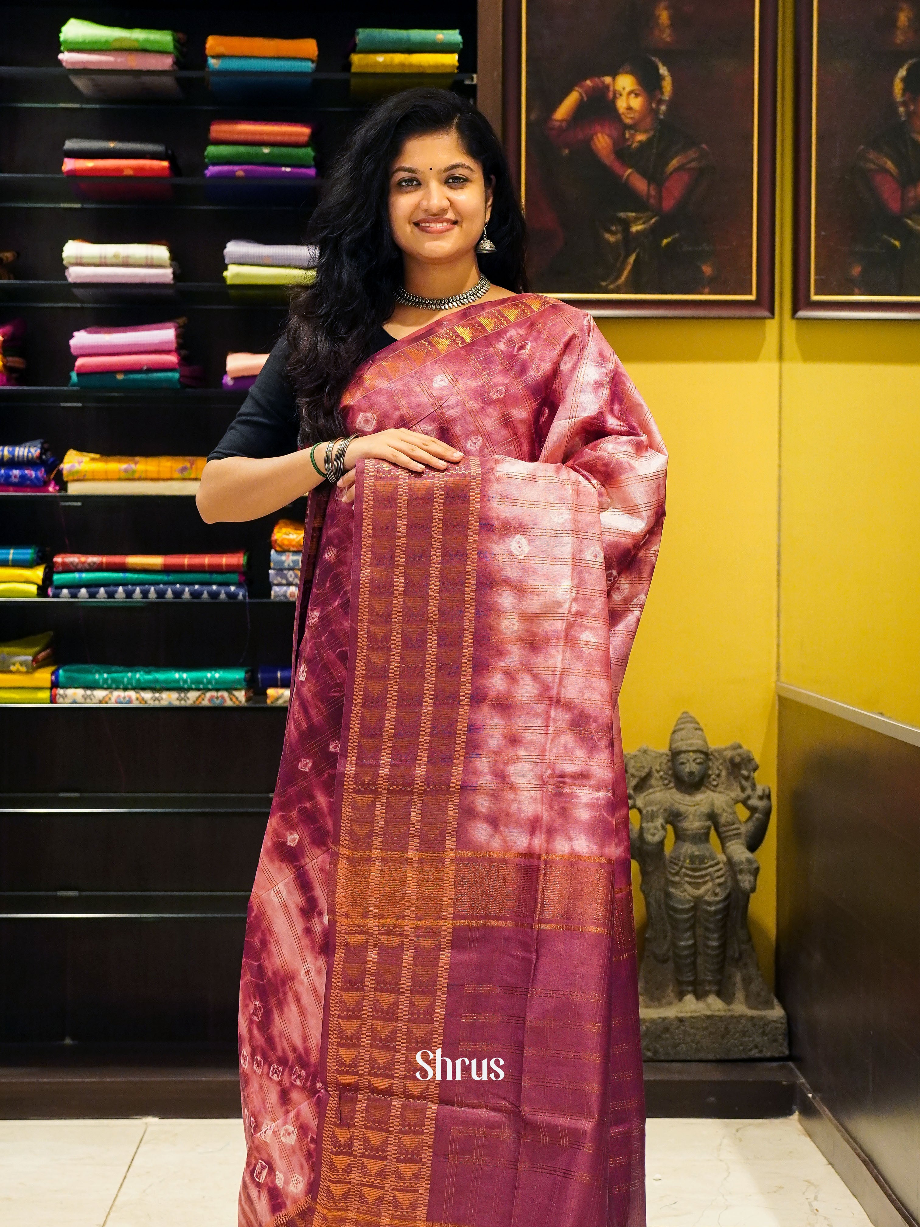 Cream & Maroon - Shibori Saree - Shop on ShrusEternity.com