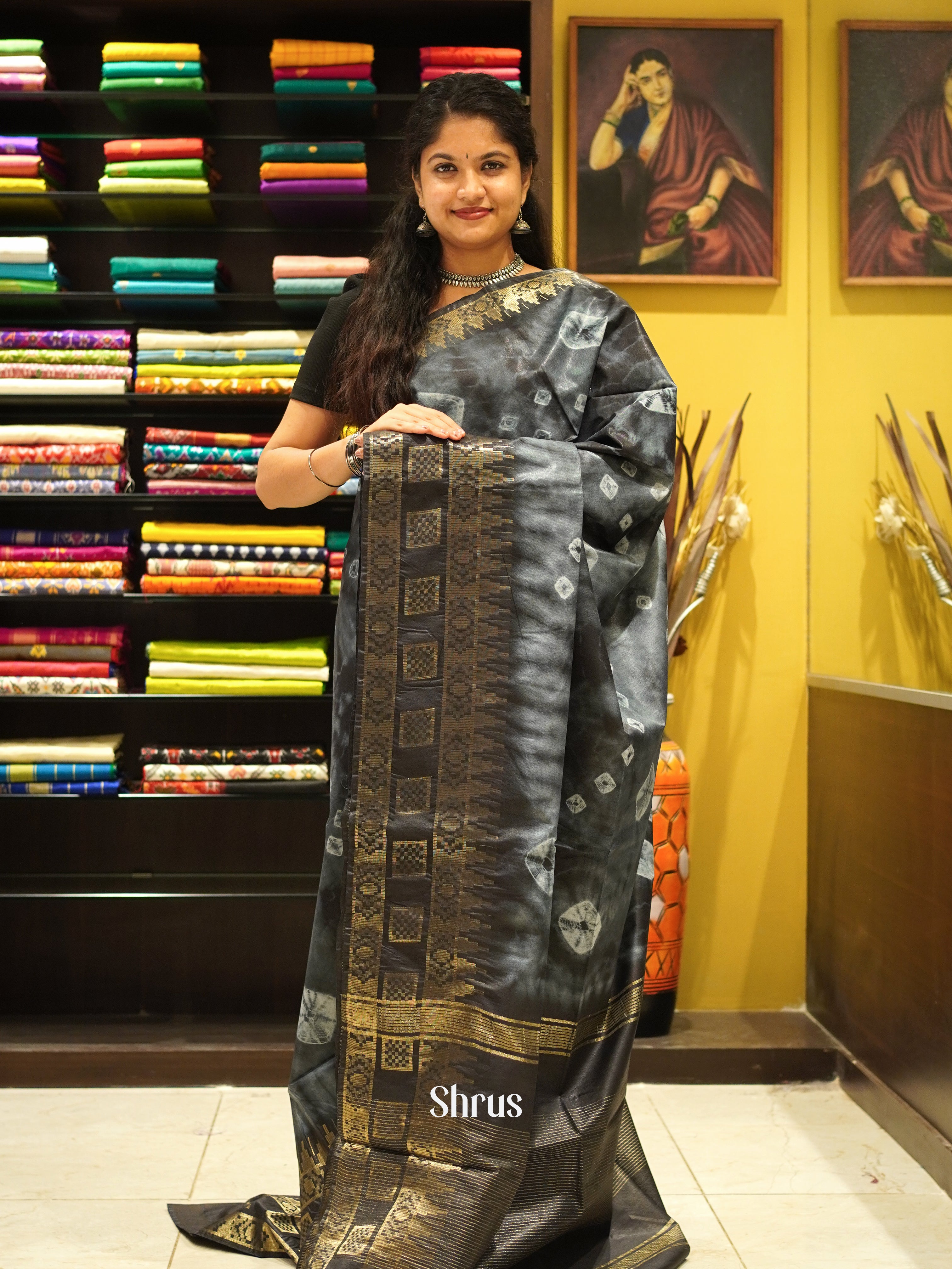 Grey & Black - Shibori Saree - Shop on ShrusEternity.com