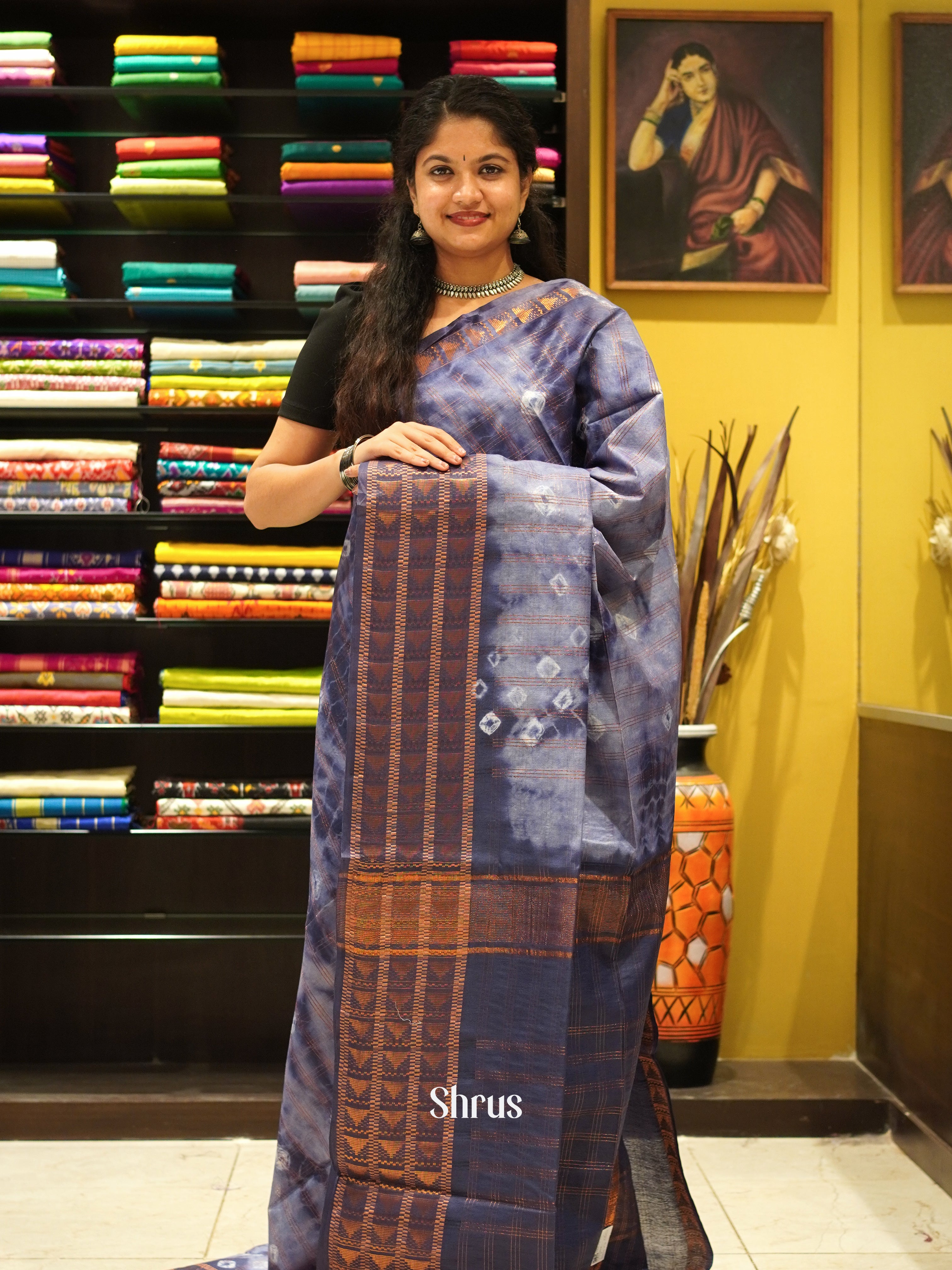 Blue - Shibori Saree - Shop on ShrusEternity.com