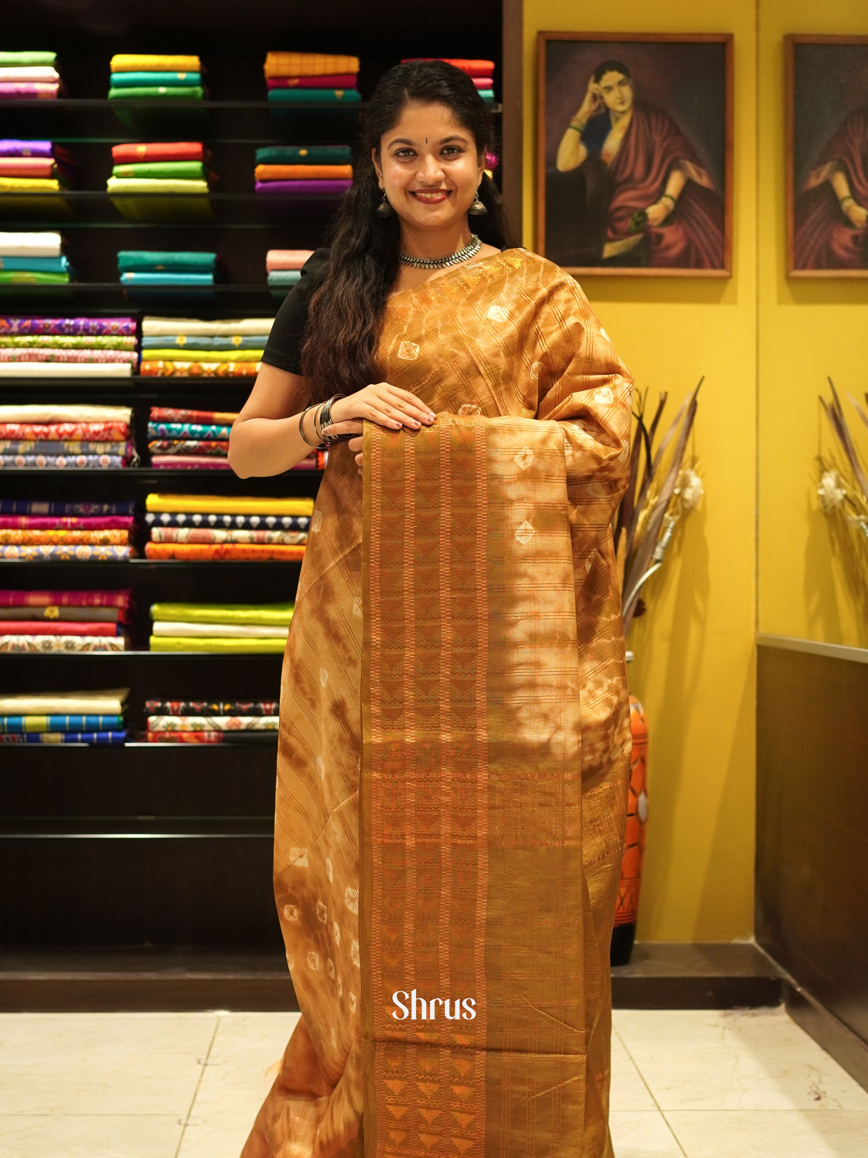 Cream & Brown - Shibori Saree - Shop on ShrusEternity.com