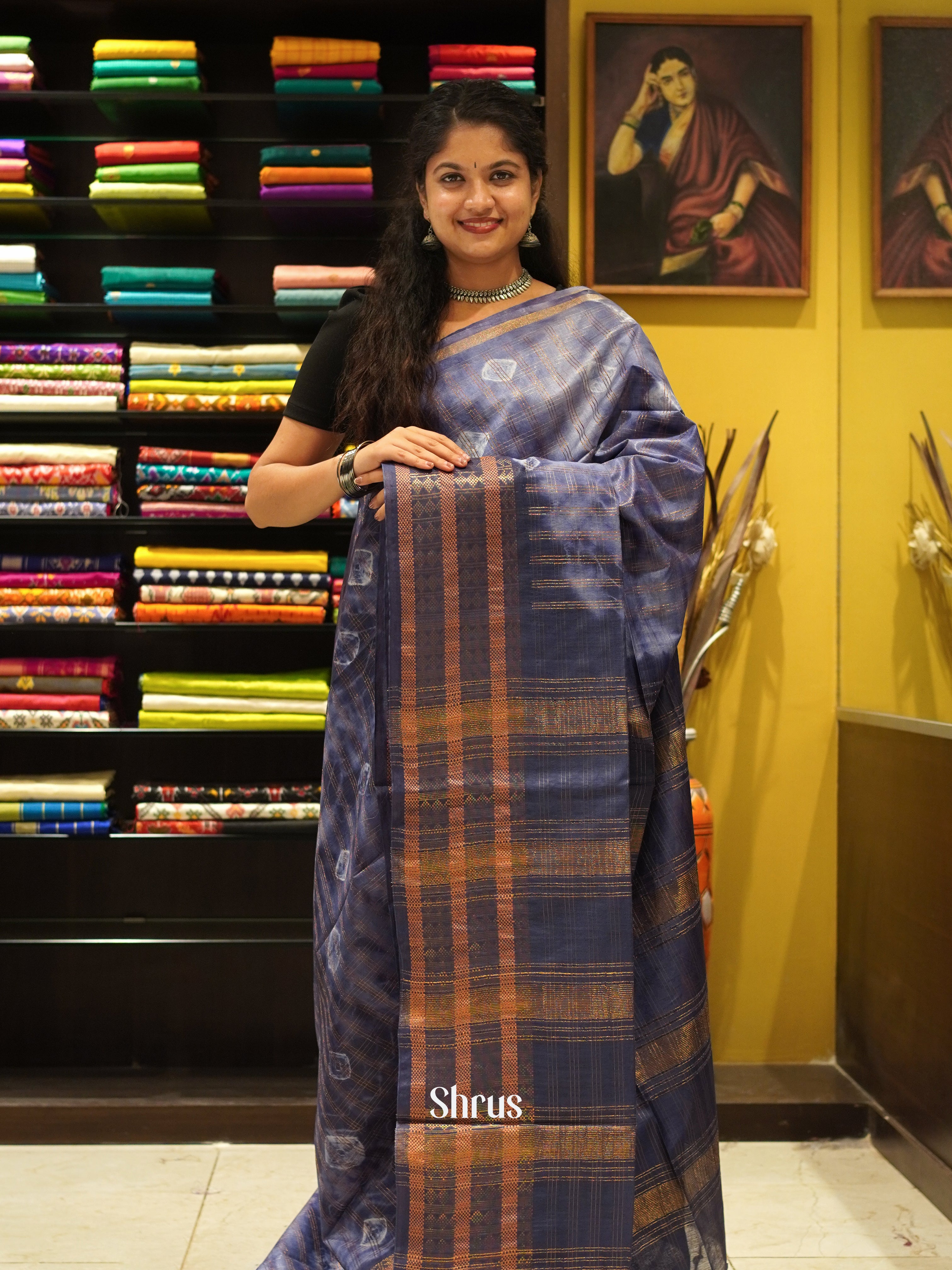 Blue & Cream - Shibori Saree - Shop on ShrusEternity.com
