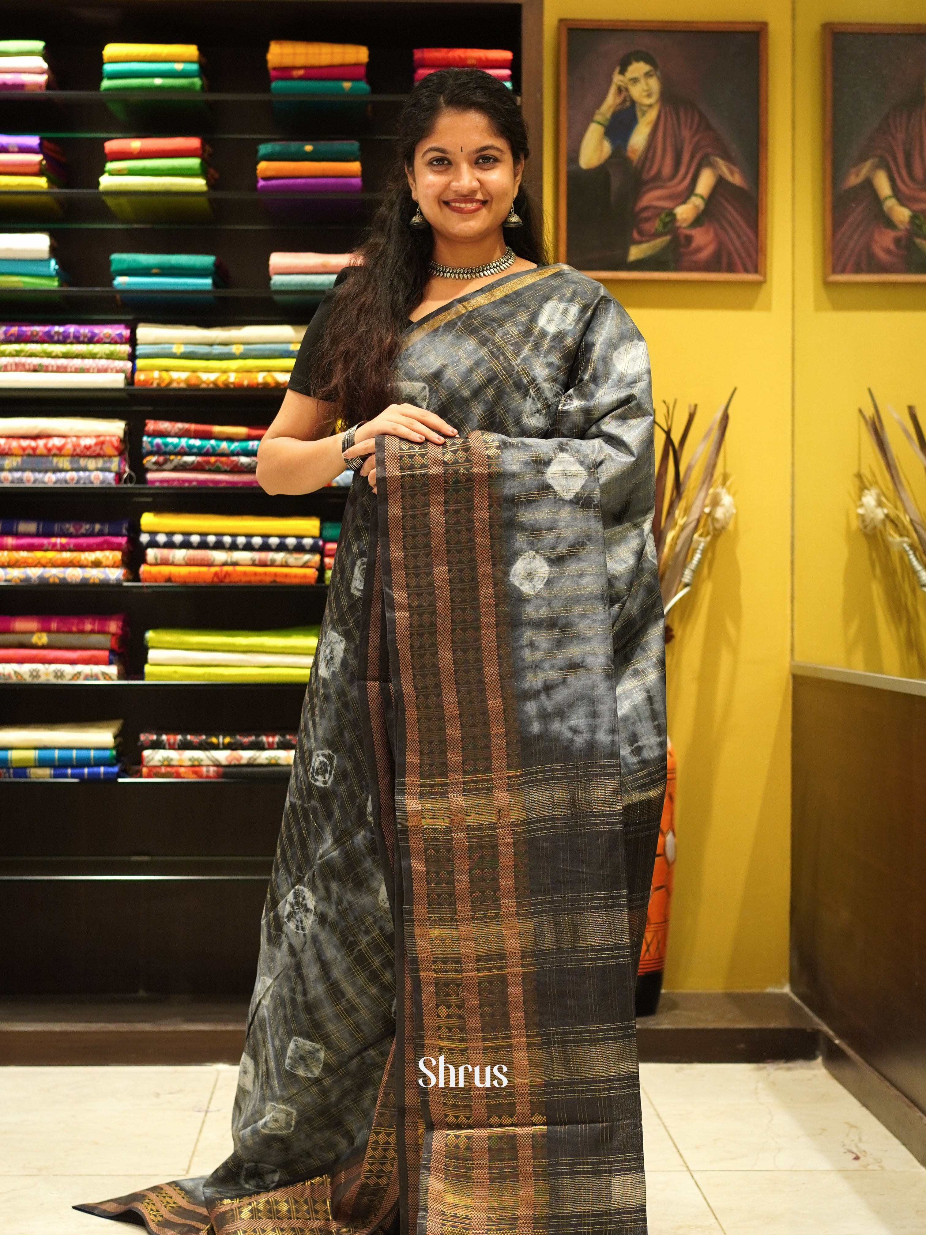 Grey & Black - Shibori Saree - Shop on ShrusEternity.com