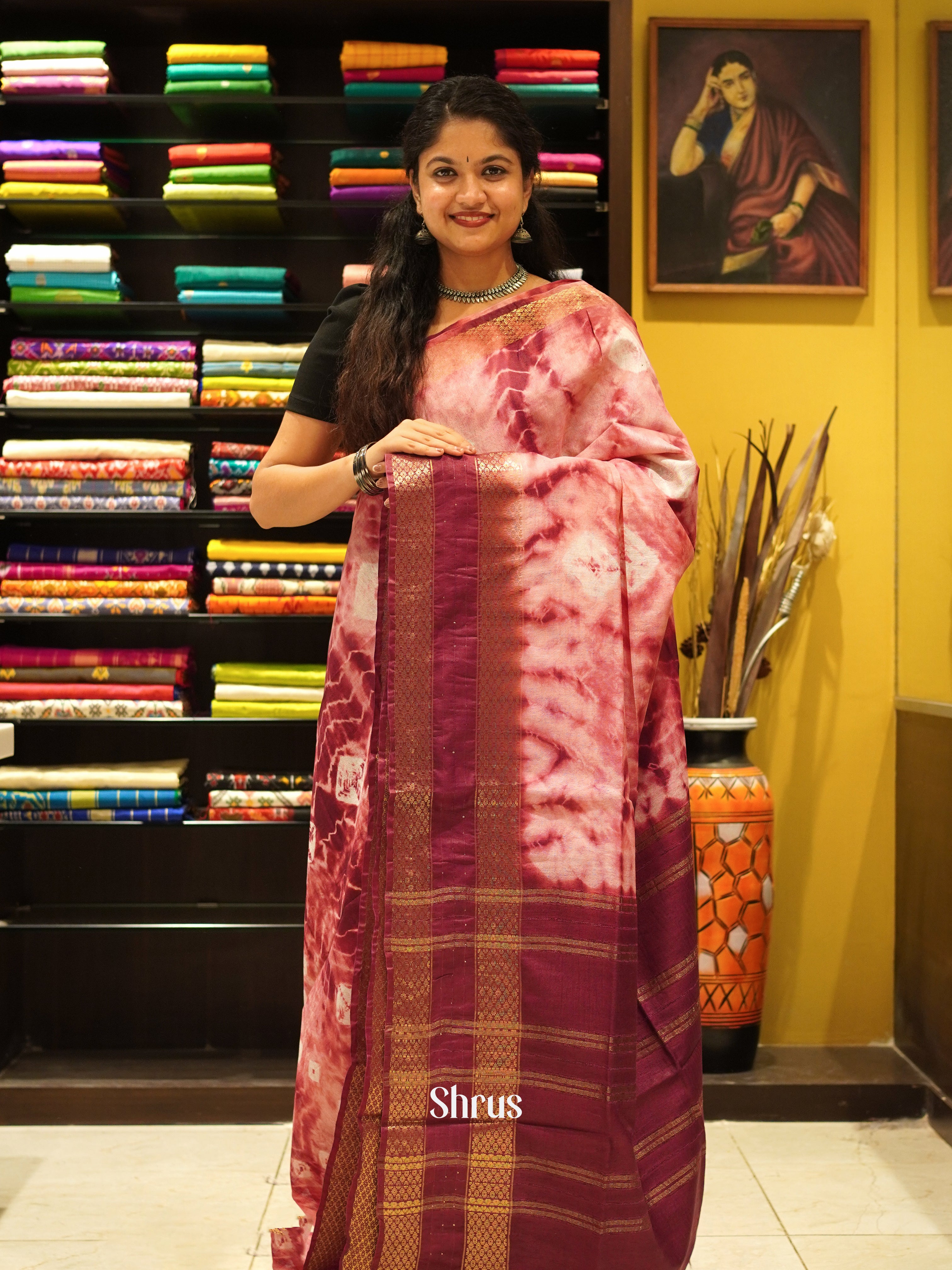 Pink & Maroon - Shibori Saree - Shop on ShrusEternity.com