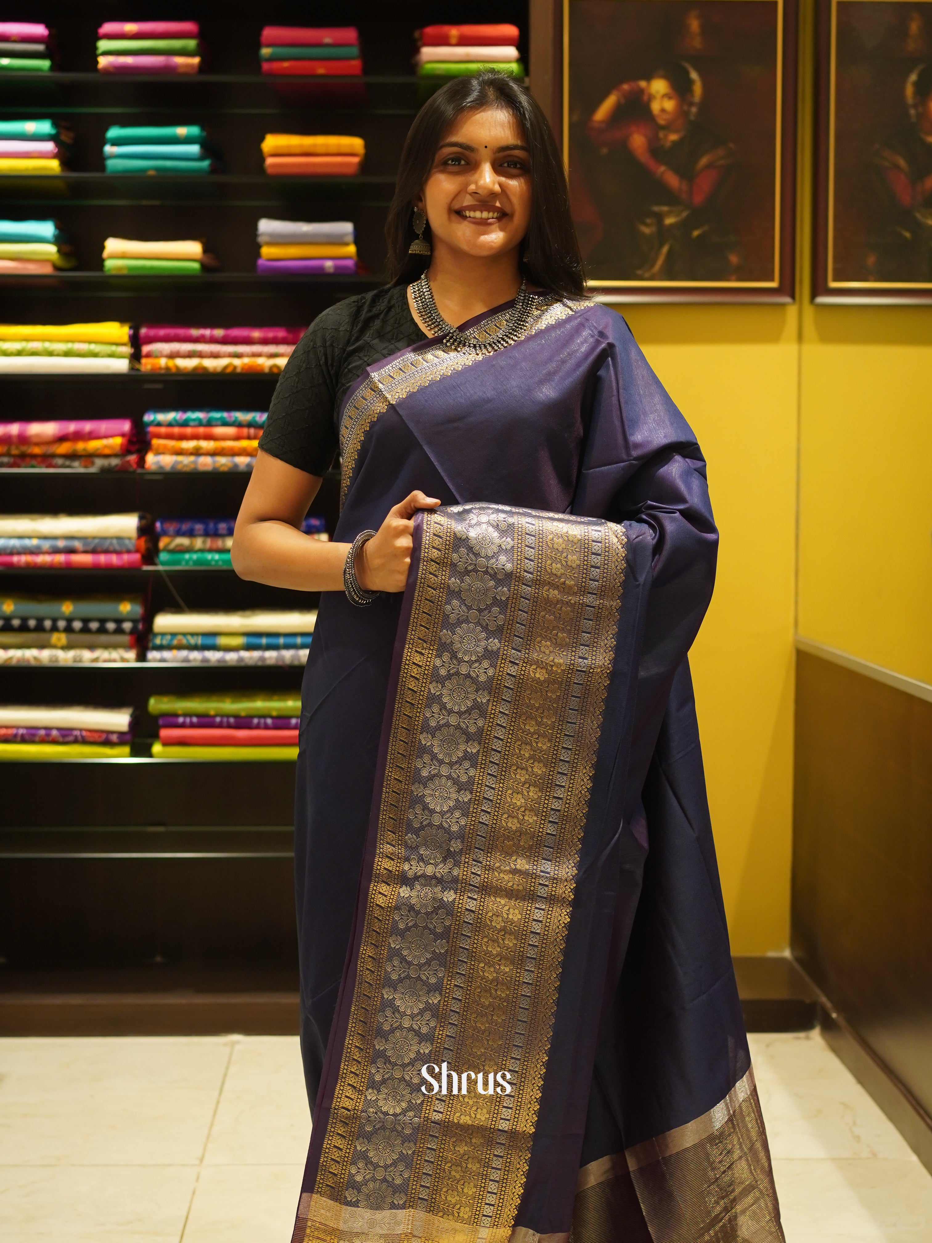 Blue (Single Tone) - Semi Tussar Saree - Shop on ShrusEternity.com