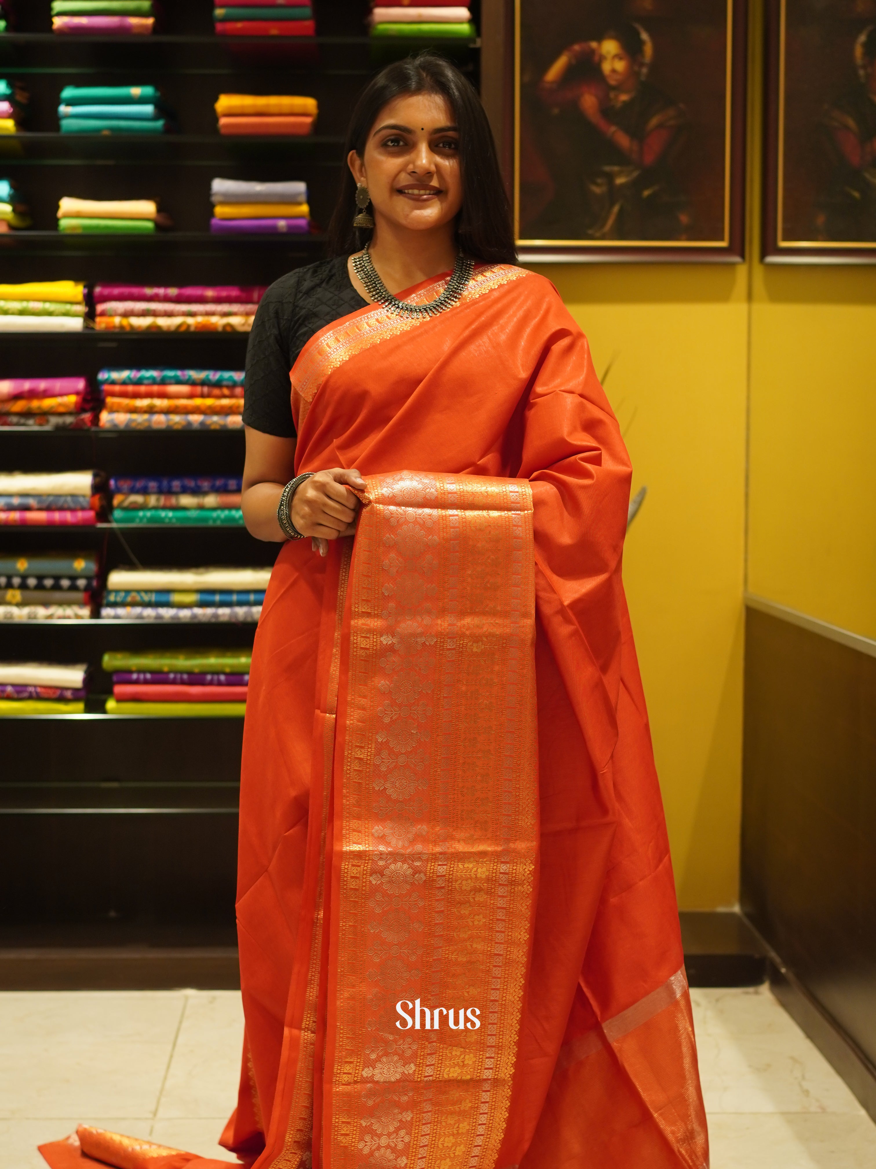 Orange(Single Tone)- Semi Tussar Saree - Shop on ShrusEternity.com