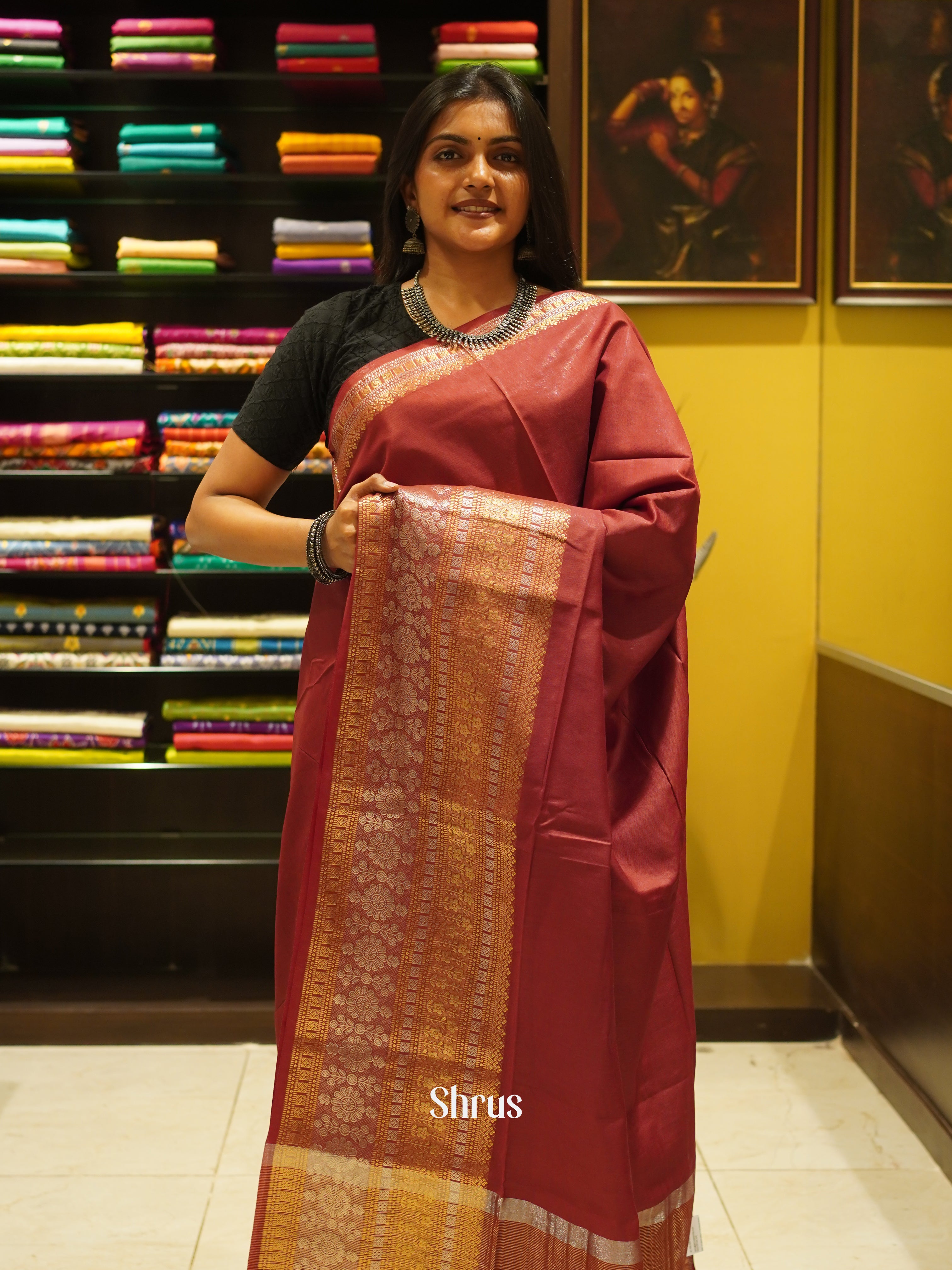 Maroon(Single Tone)- Semi Tussar Saree - Shop on ShrusEternity.com