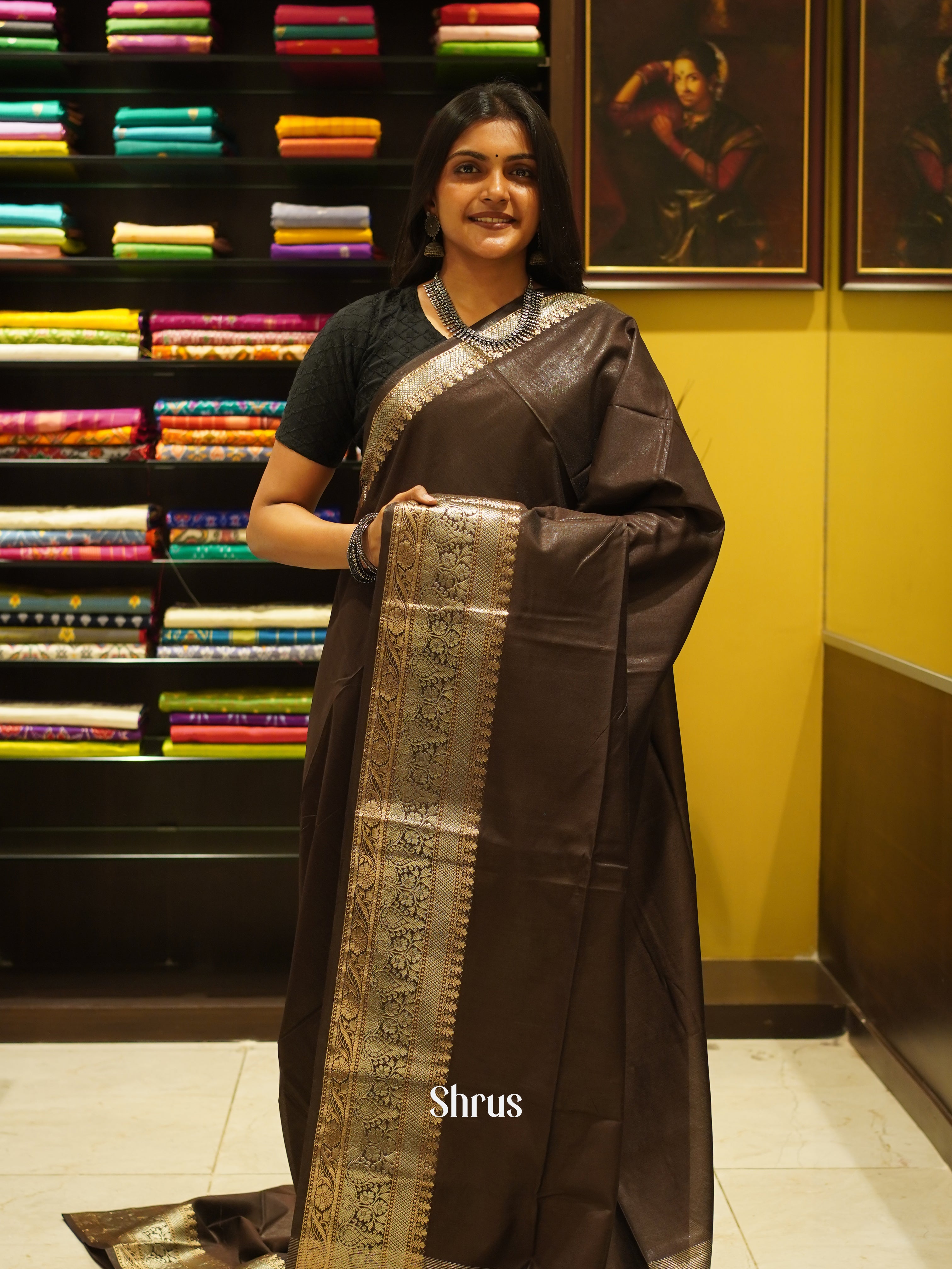 Brown (Single Tone) - Semi Tussar Saree - Shop on ShrusEternity.com