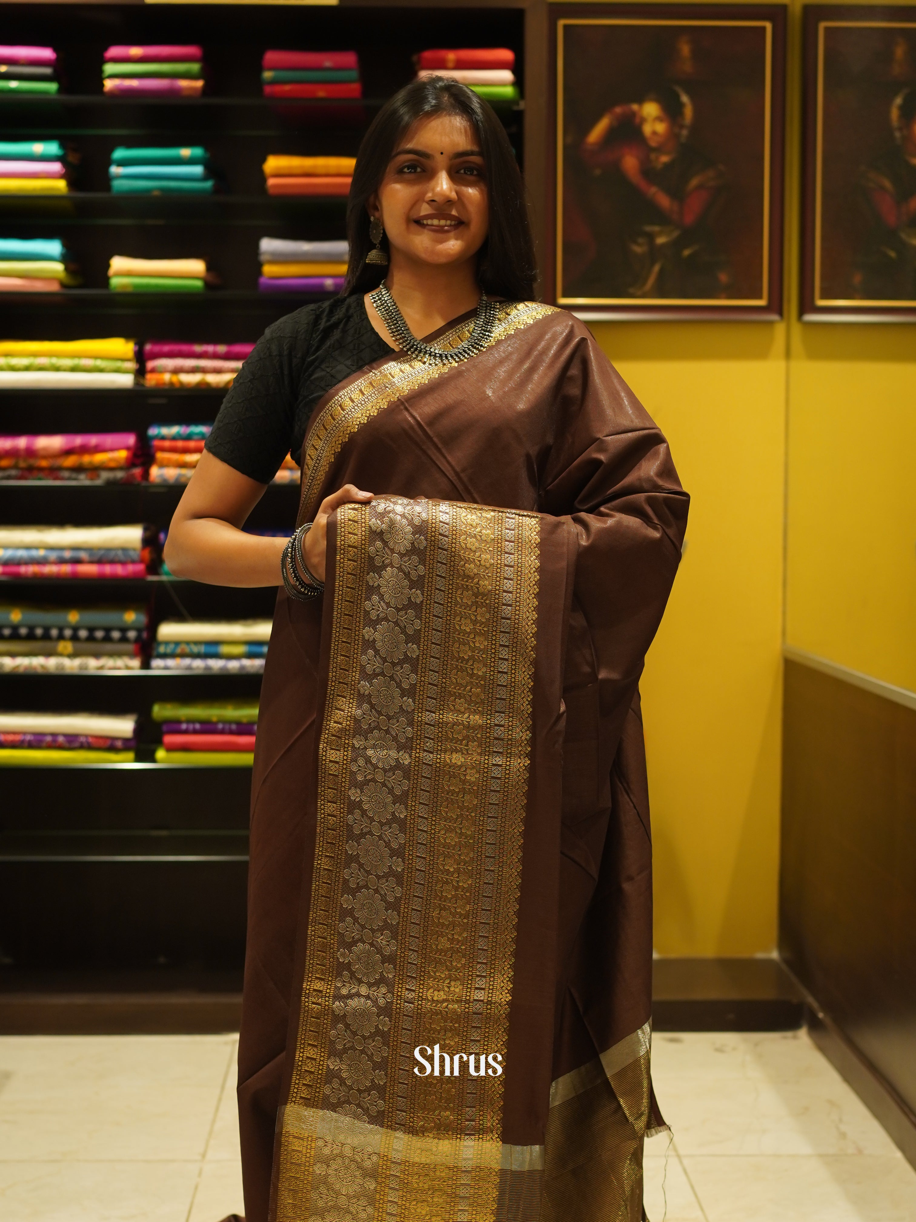 Brown(Single Tone) - Semi Tussar Saree - Shop on ShrusEternity.com